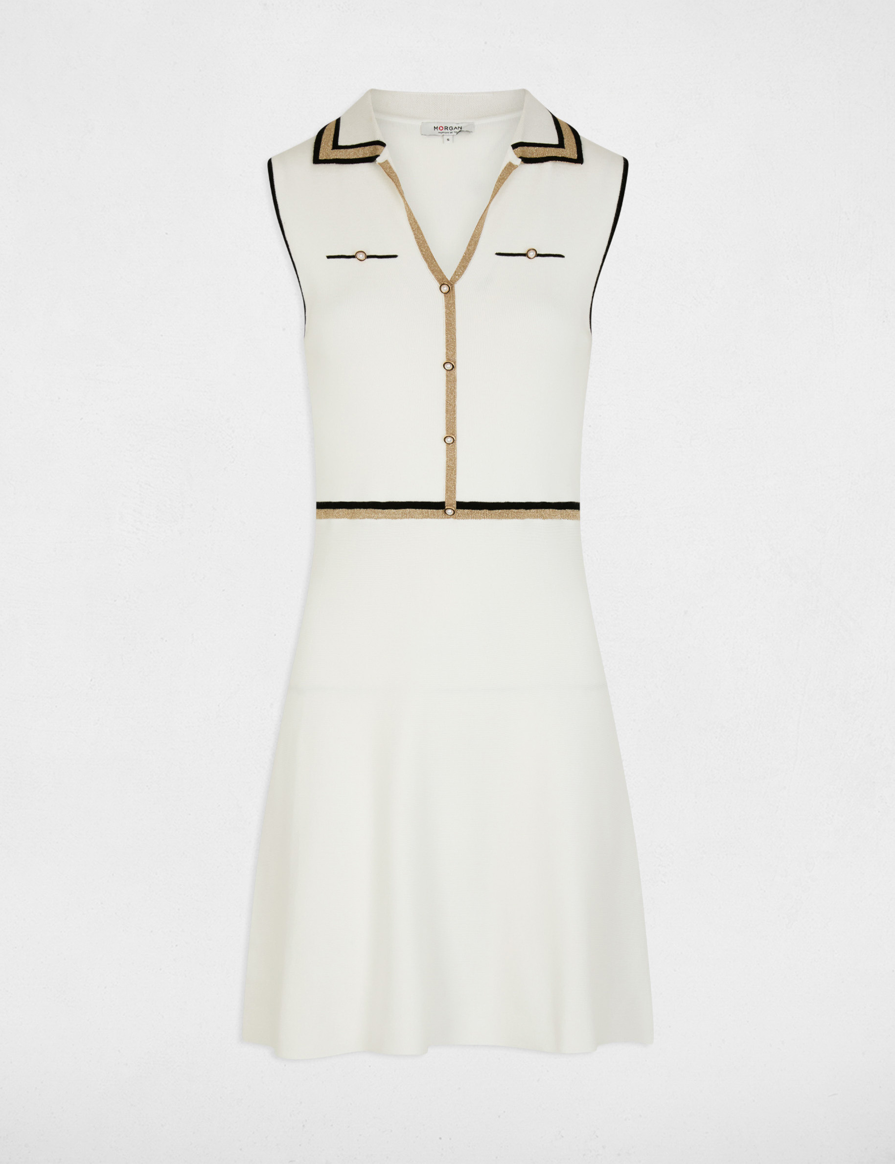 Robe tricot col &agrave; revers blanc femme