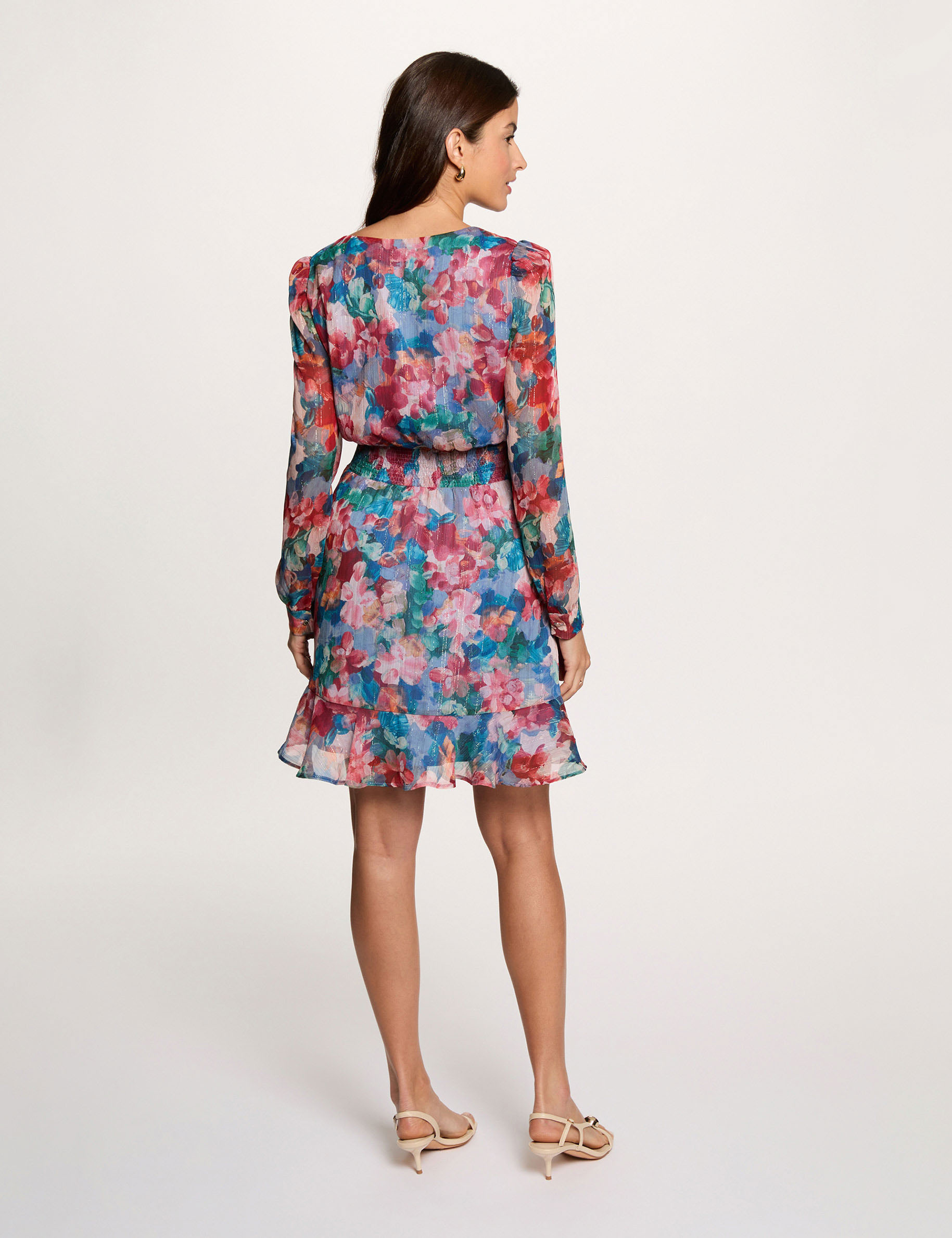 Robe courte col v multicolore femme