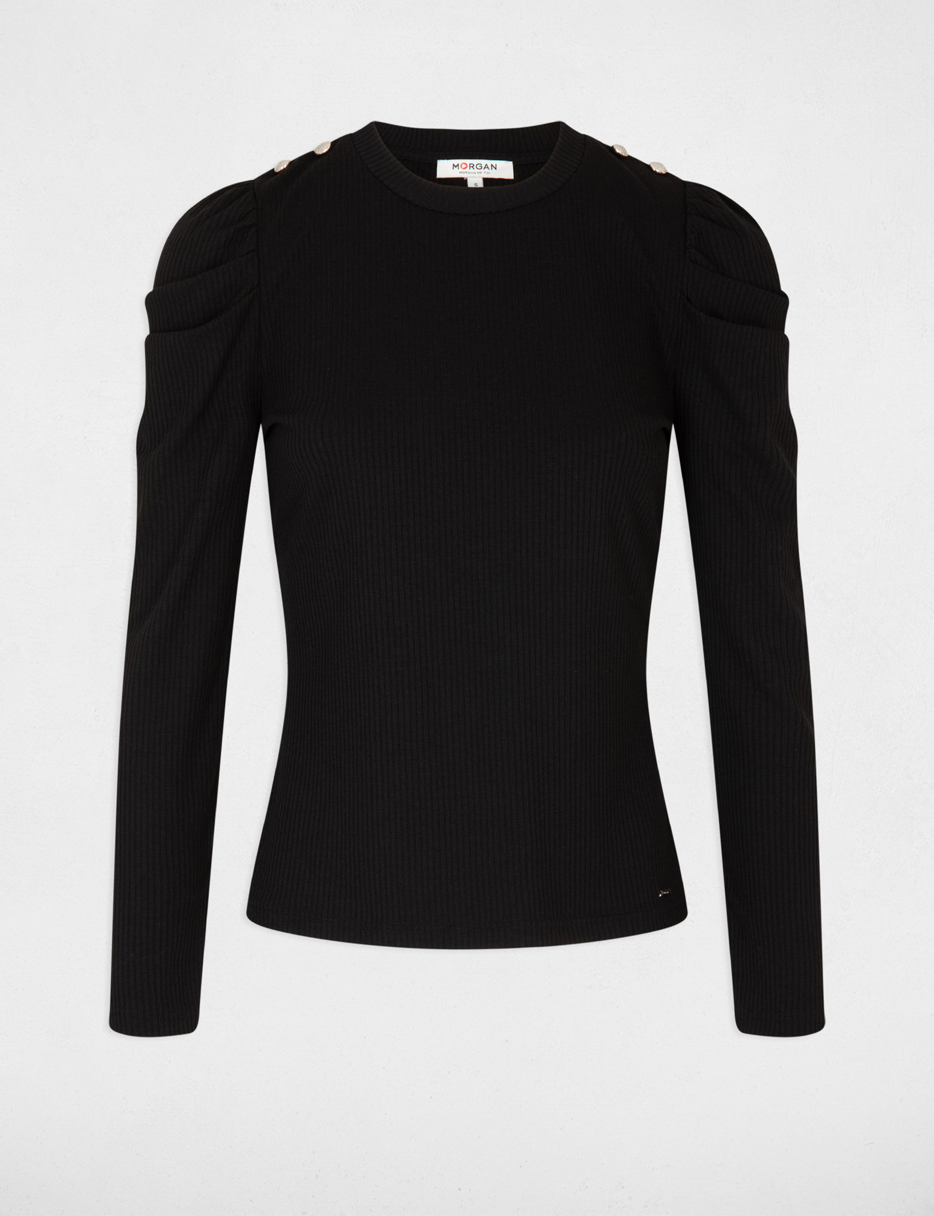 T-shirt manches longues c&ocirc;tel&eacute; noir femme