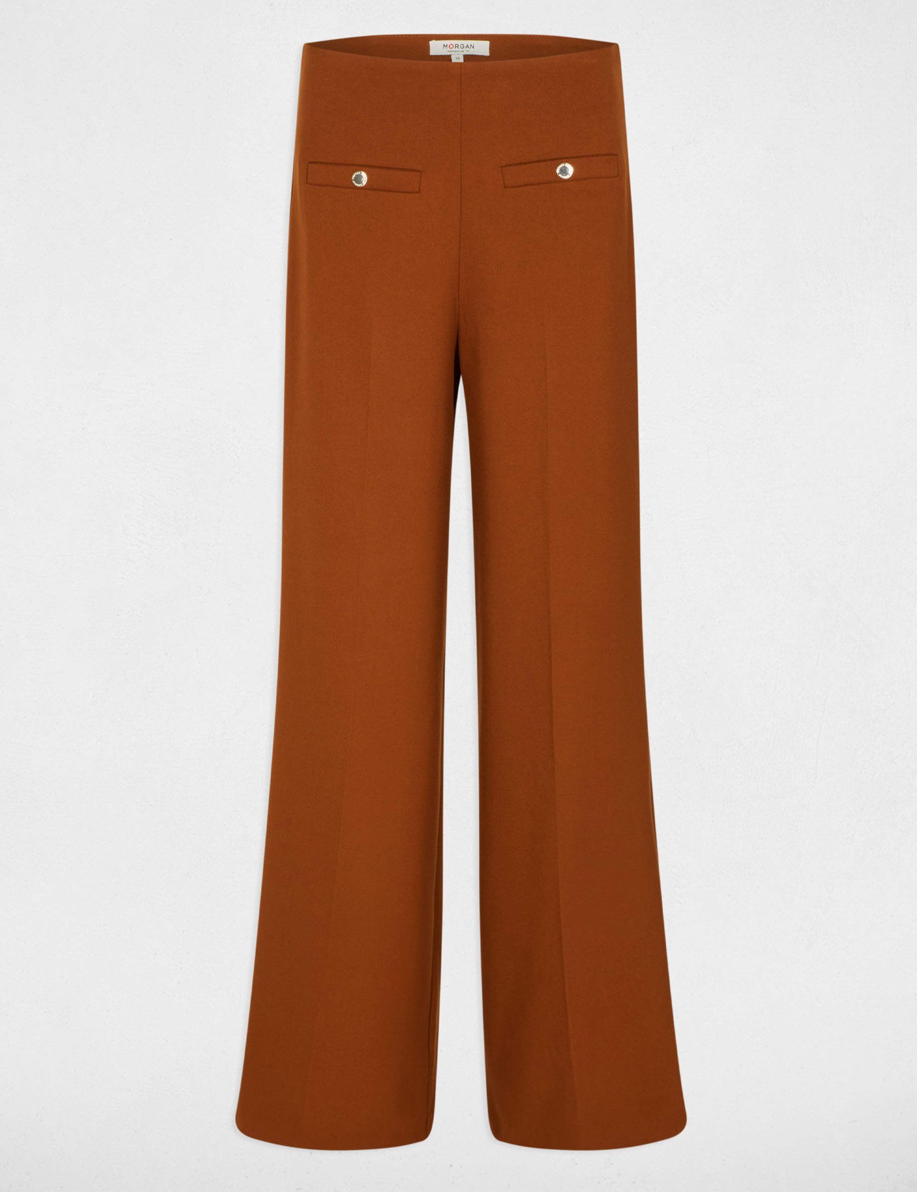Hoge taille brede broek cognacbruin vrouw