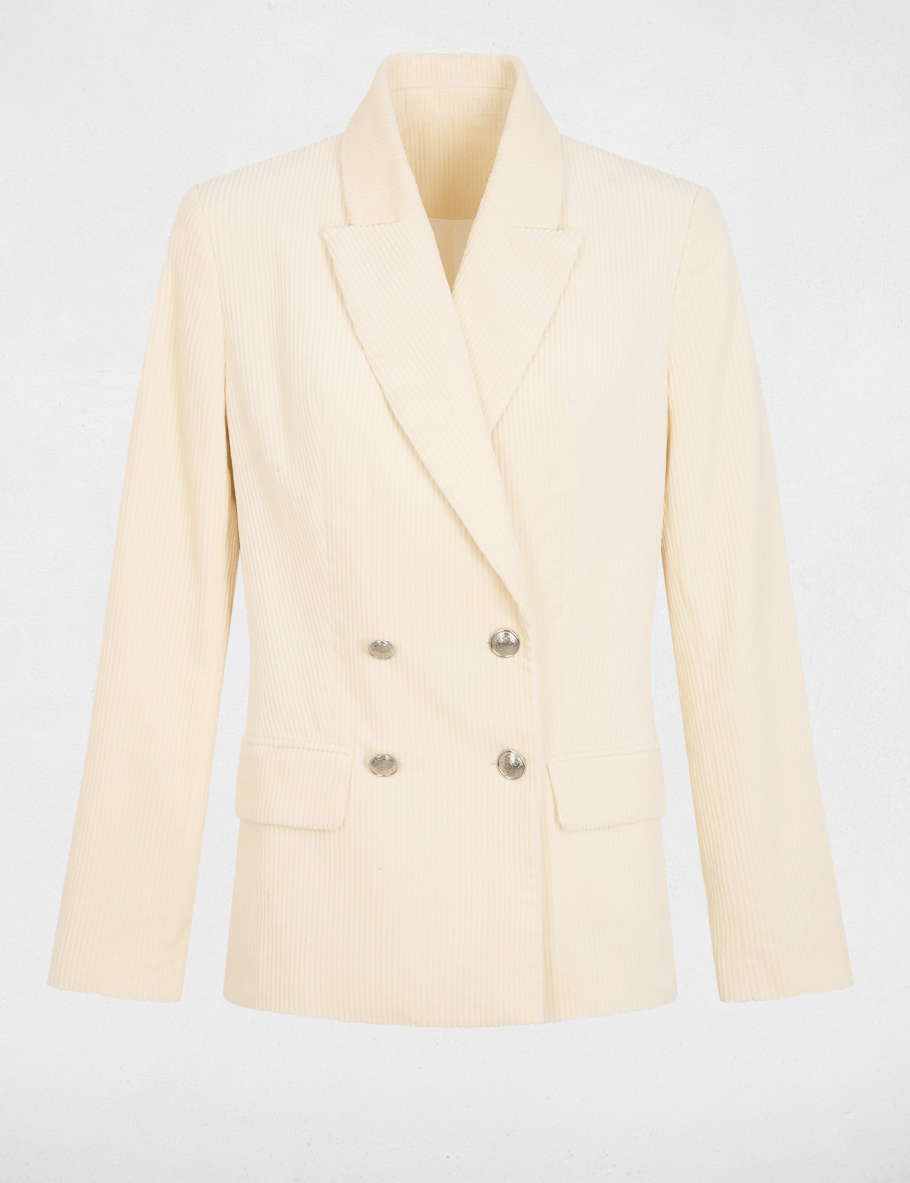 Veste velours col tailleur ecru femme