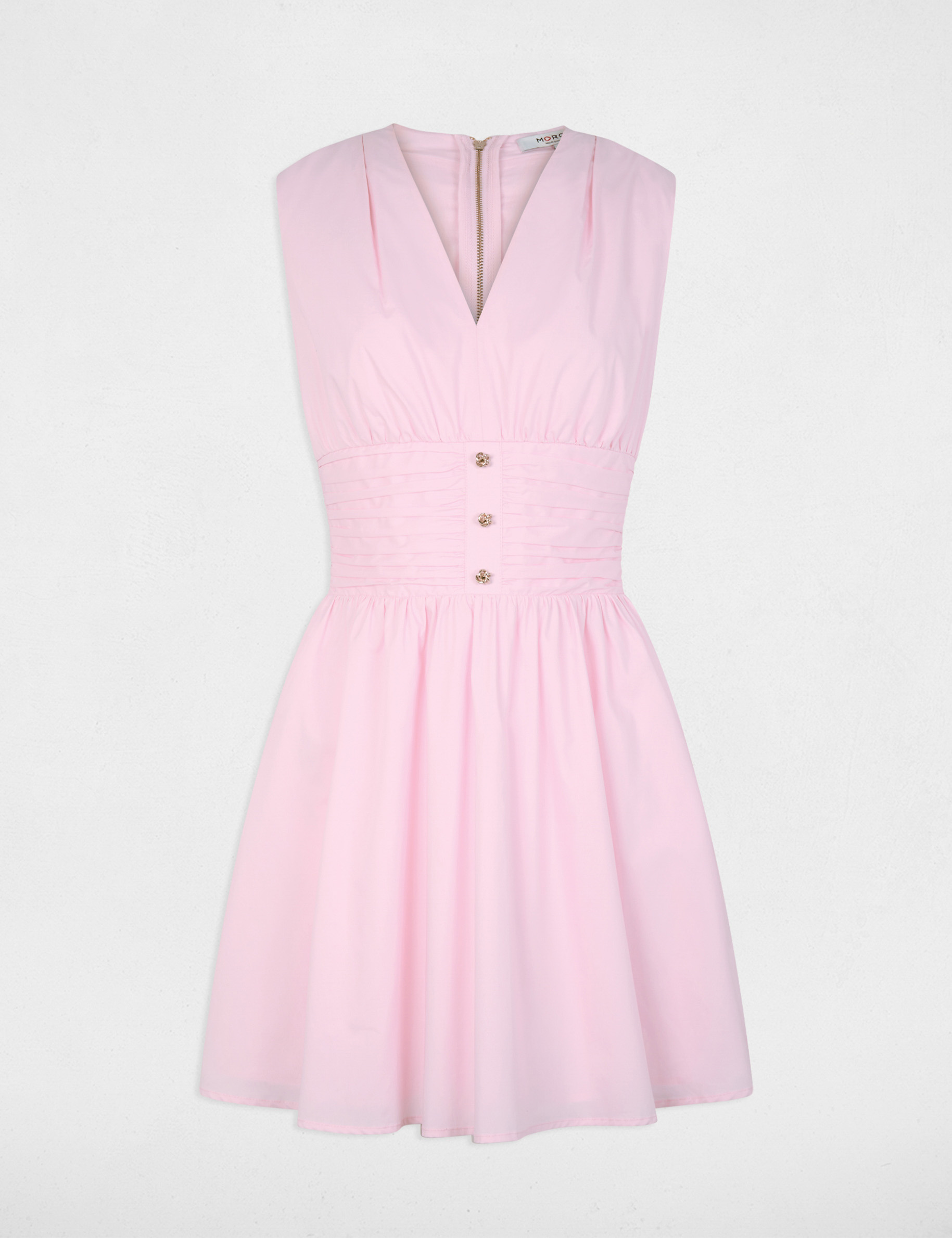 Korte jurk met V-hals roze vrouw