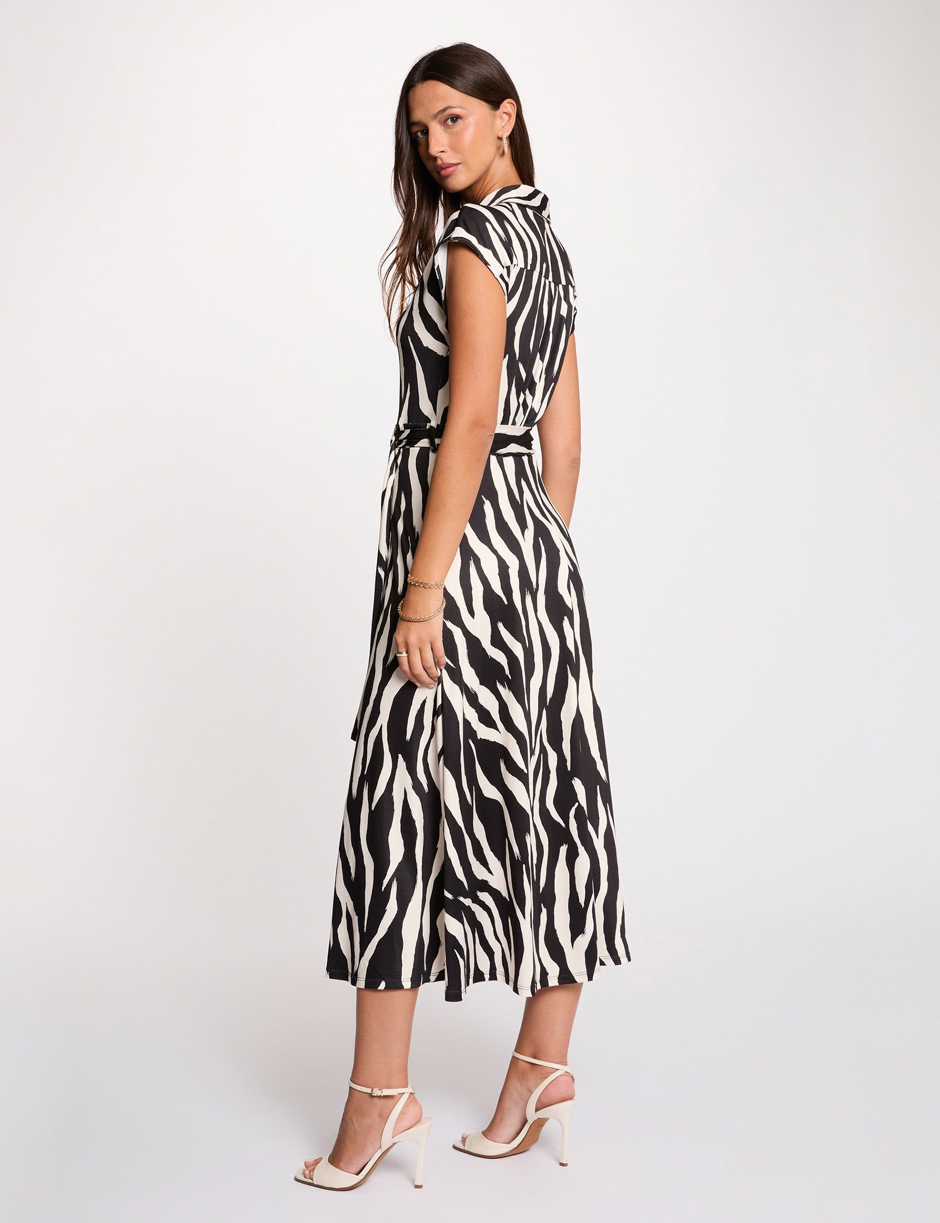 Robe longue col &agrave; revers multicolore femme