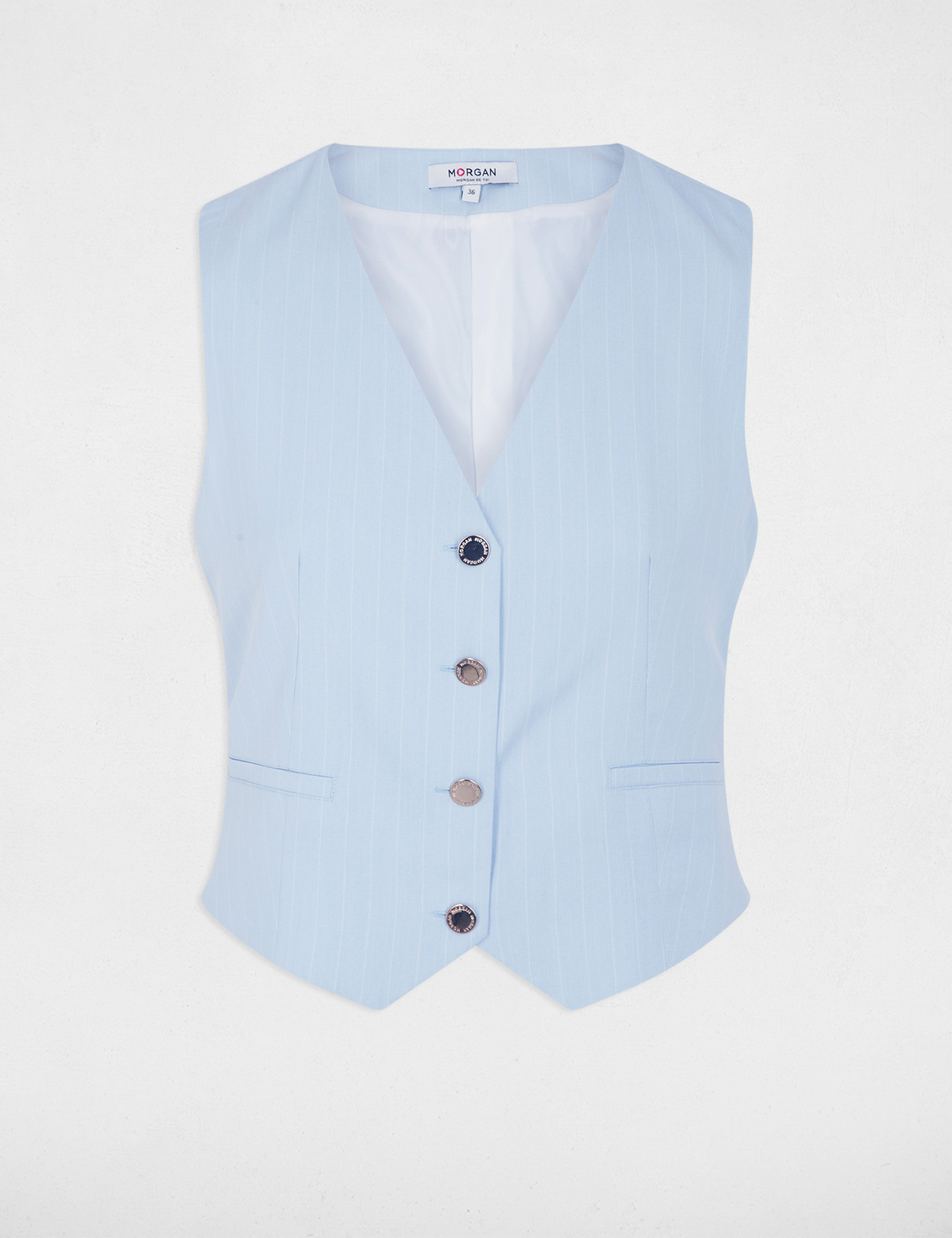 Gilet ray&eacute; col v bleu ciel femme