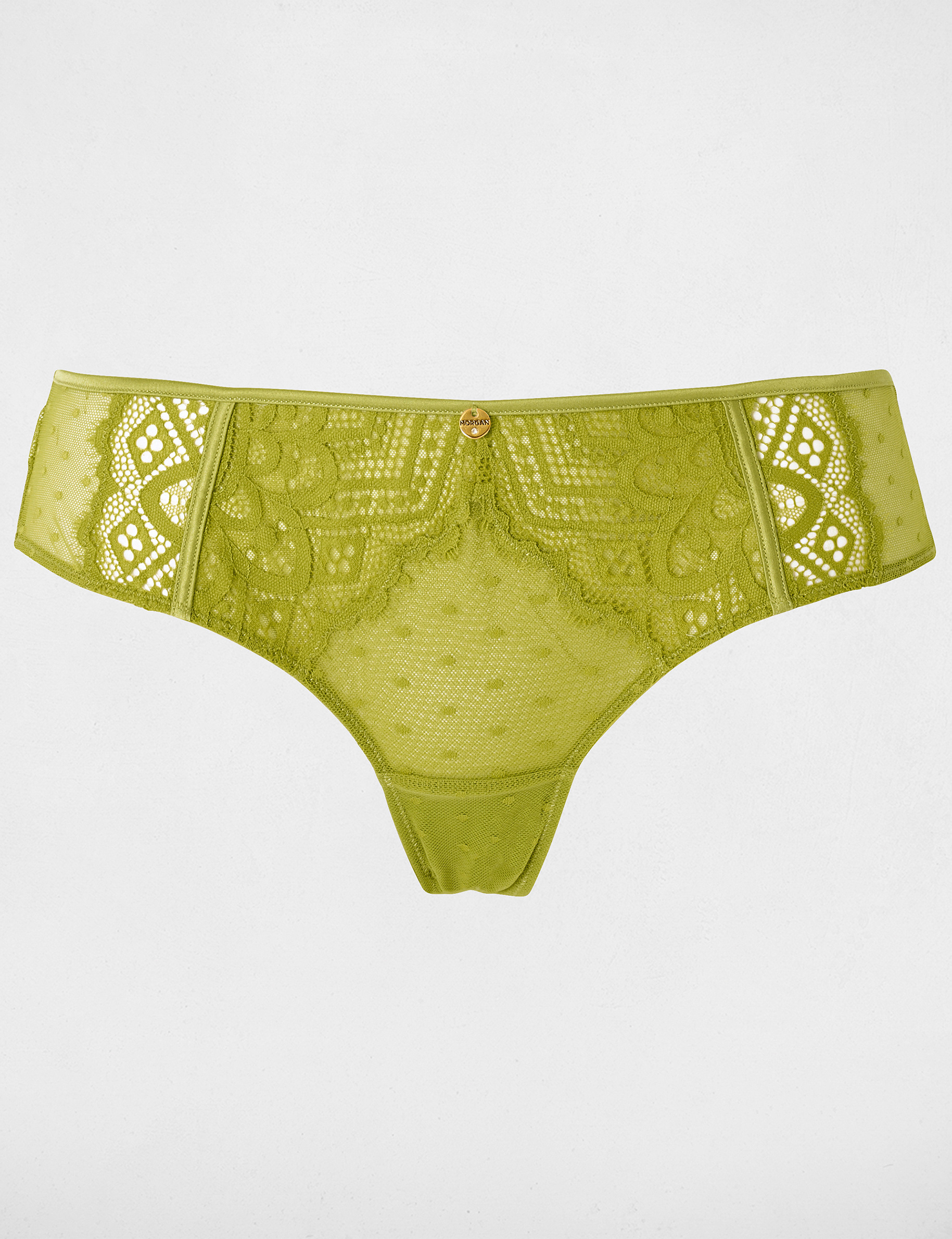 Tanga en dentelle vert femme