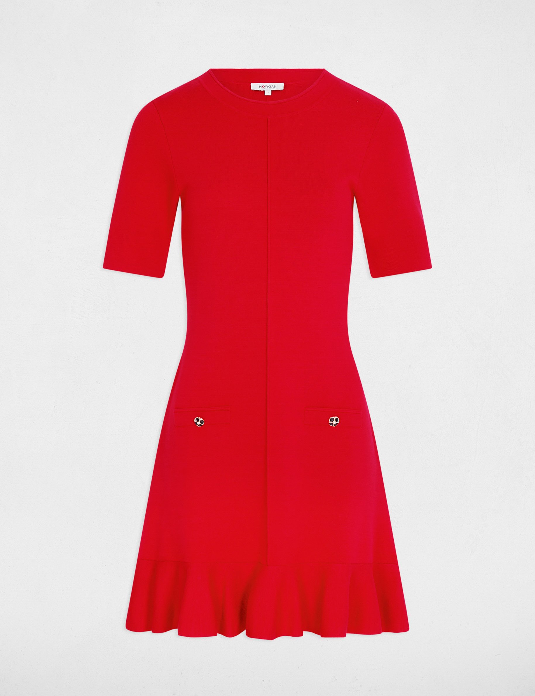 Robe tricot courte cintr&eacute;e rouge femme