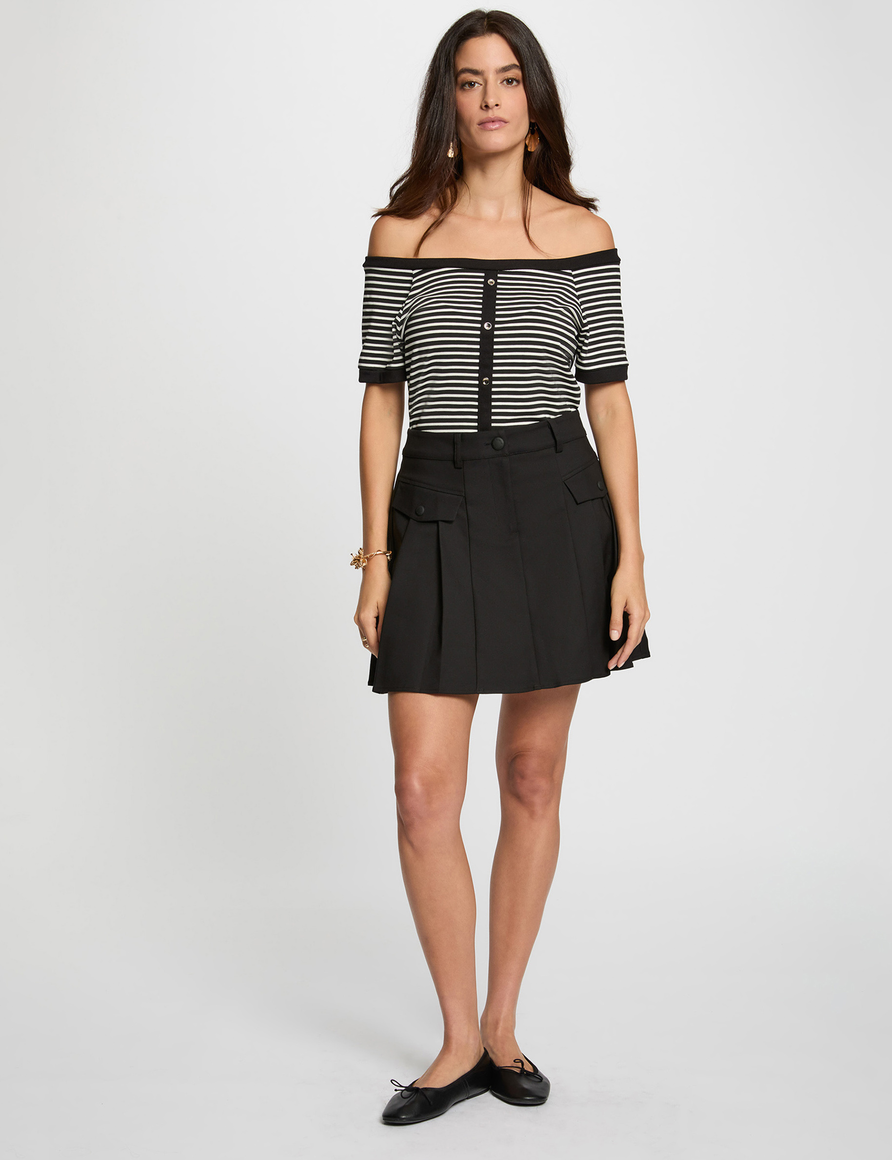gestreept bardot t shirt helder wit vrouw Gestreept Bardot T-shirt helder wit vrouw
