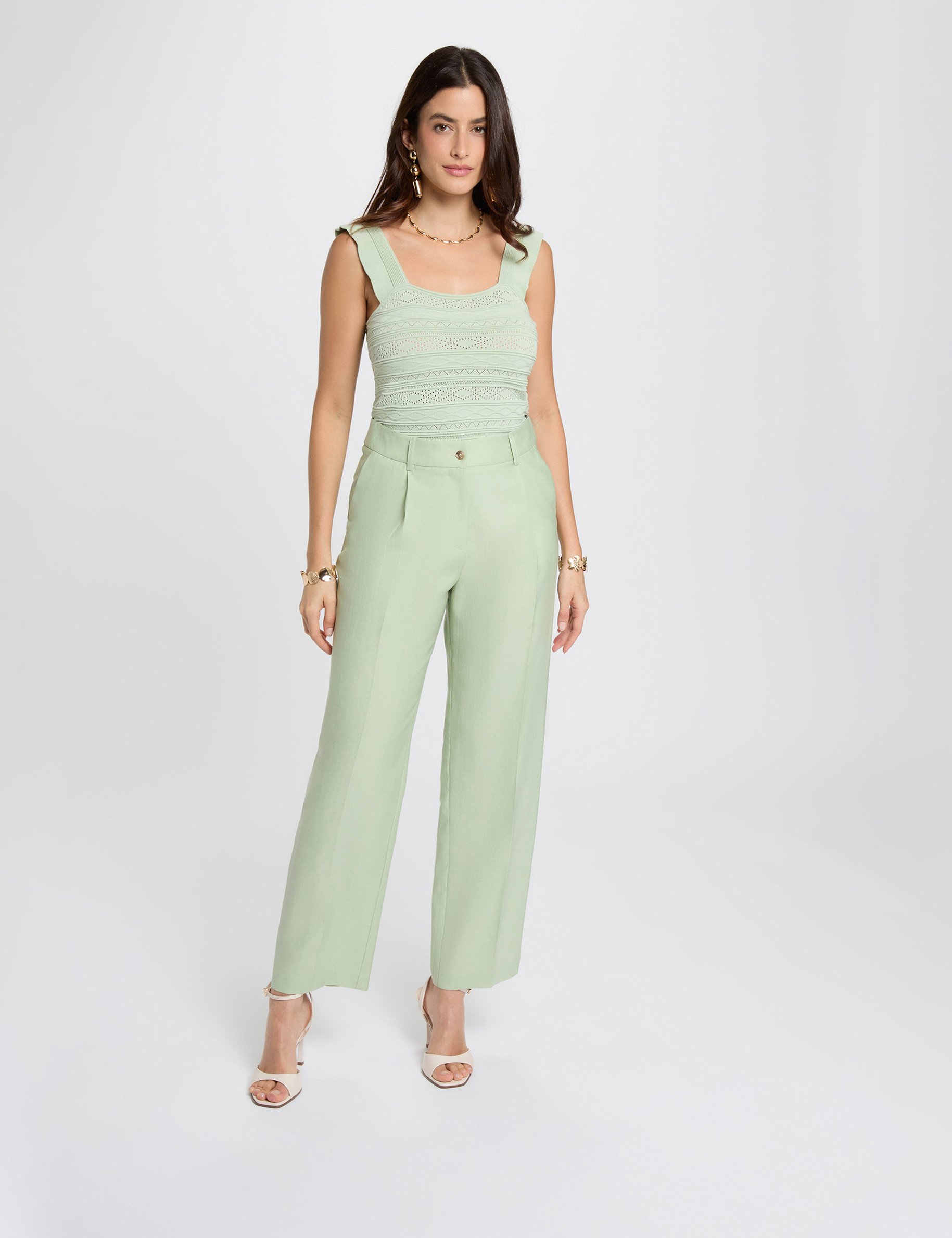 Hoge taille carrot broek pastelgroen vrouw