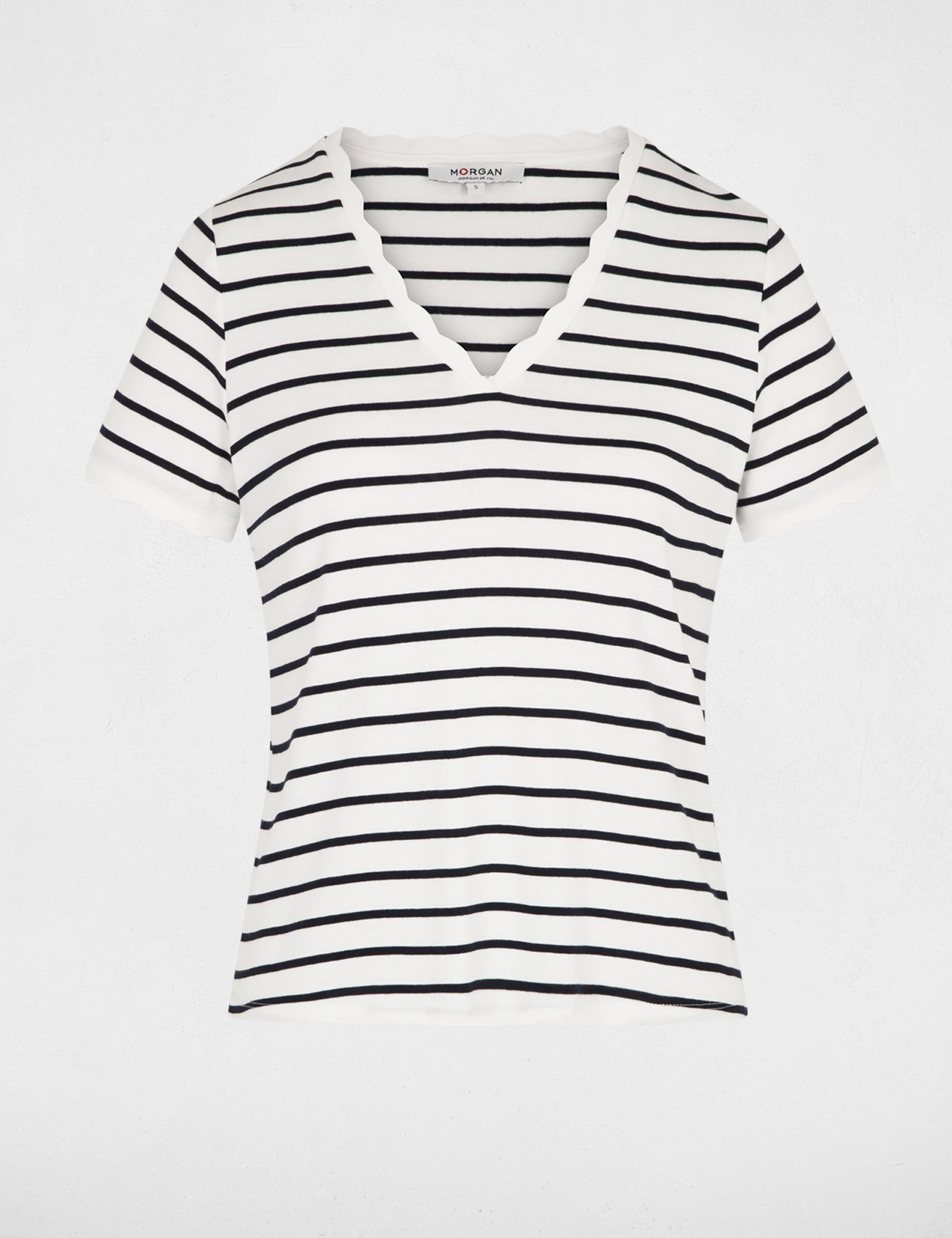 T-shirt ray&eacute; col v blanc femme