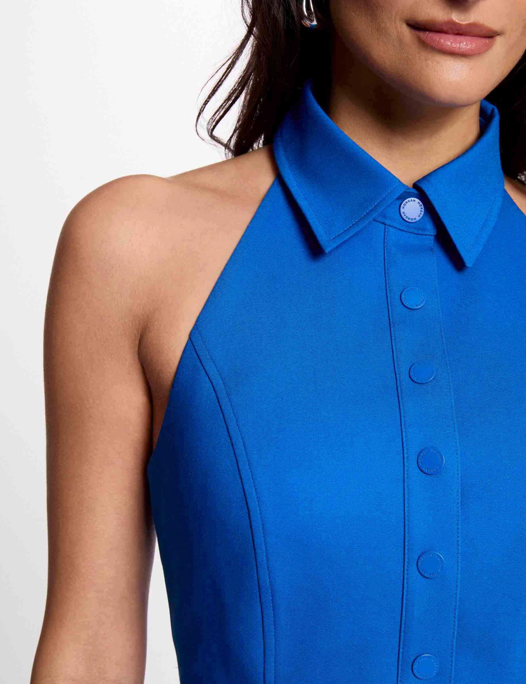 robe courte ajustee plis bleu electrique femme Robe courte ajustée plis bleu electrique femme