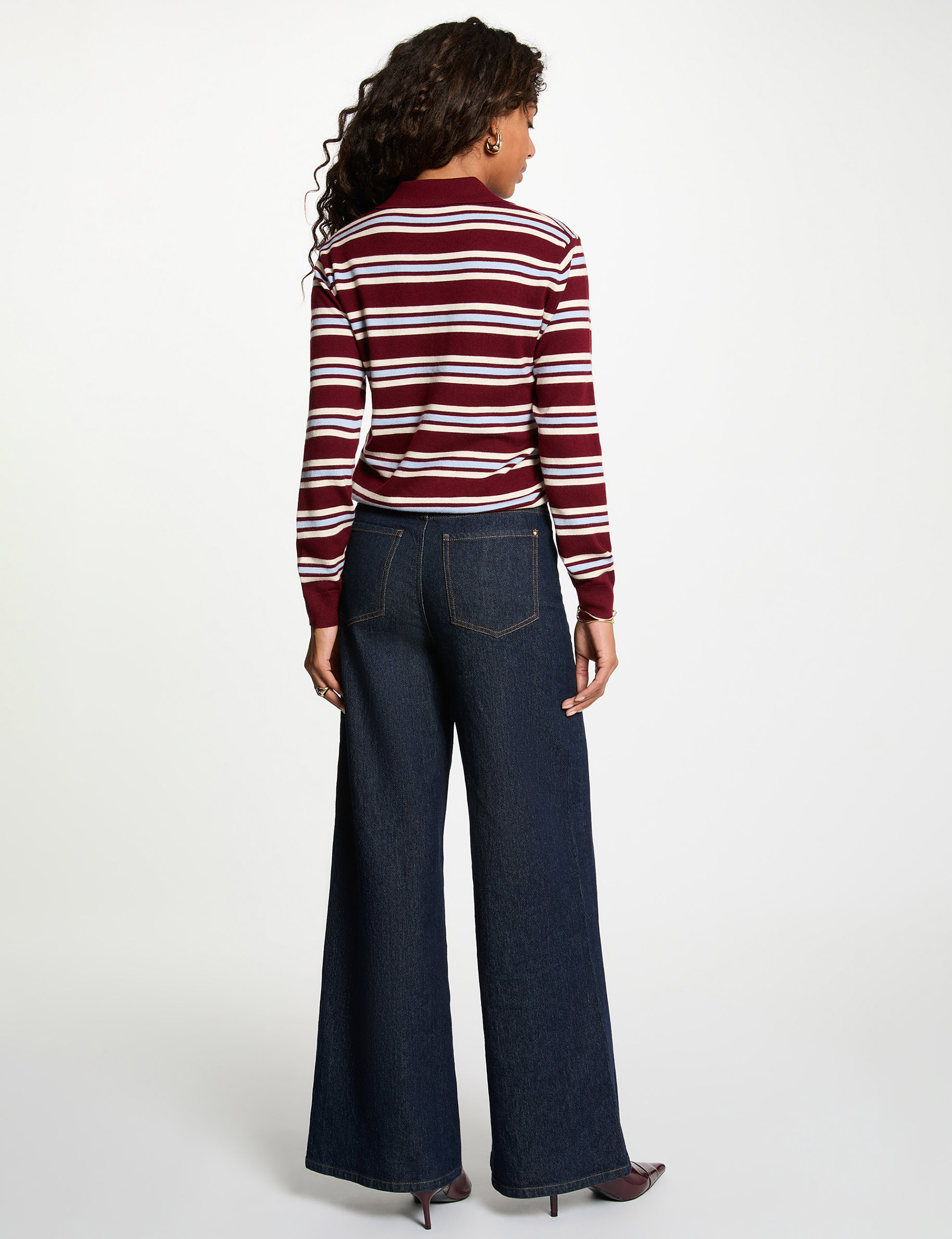 Pull col &agrave; revers bordeaux femme