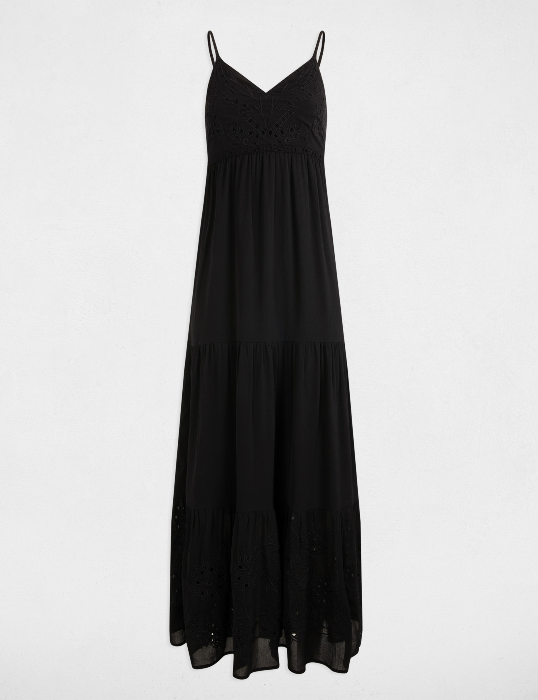 robe longue fluide broderie noir femme Robe longue fluide broderie noir femme