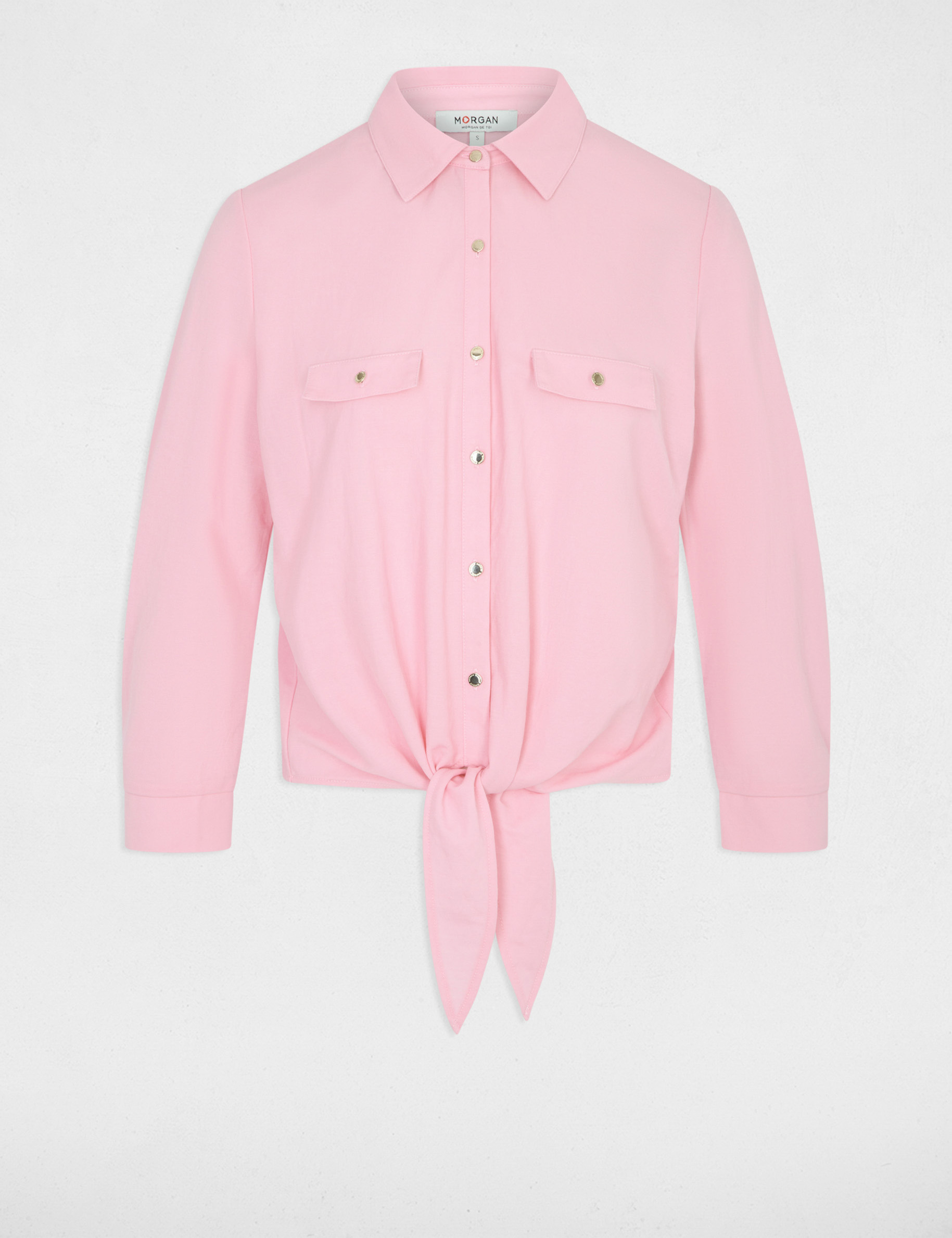Geknoopte blouse met reverskraag pastelroze vrouw