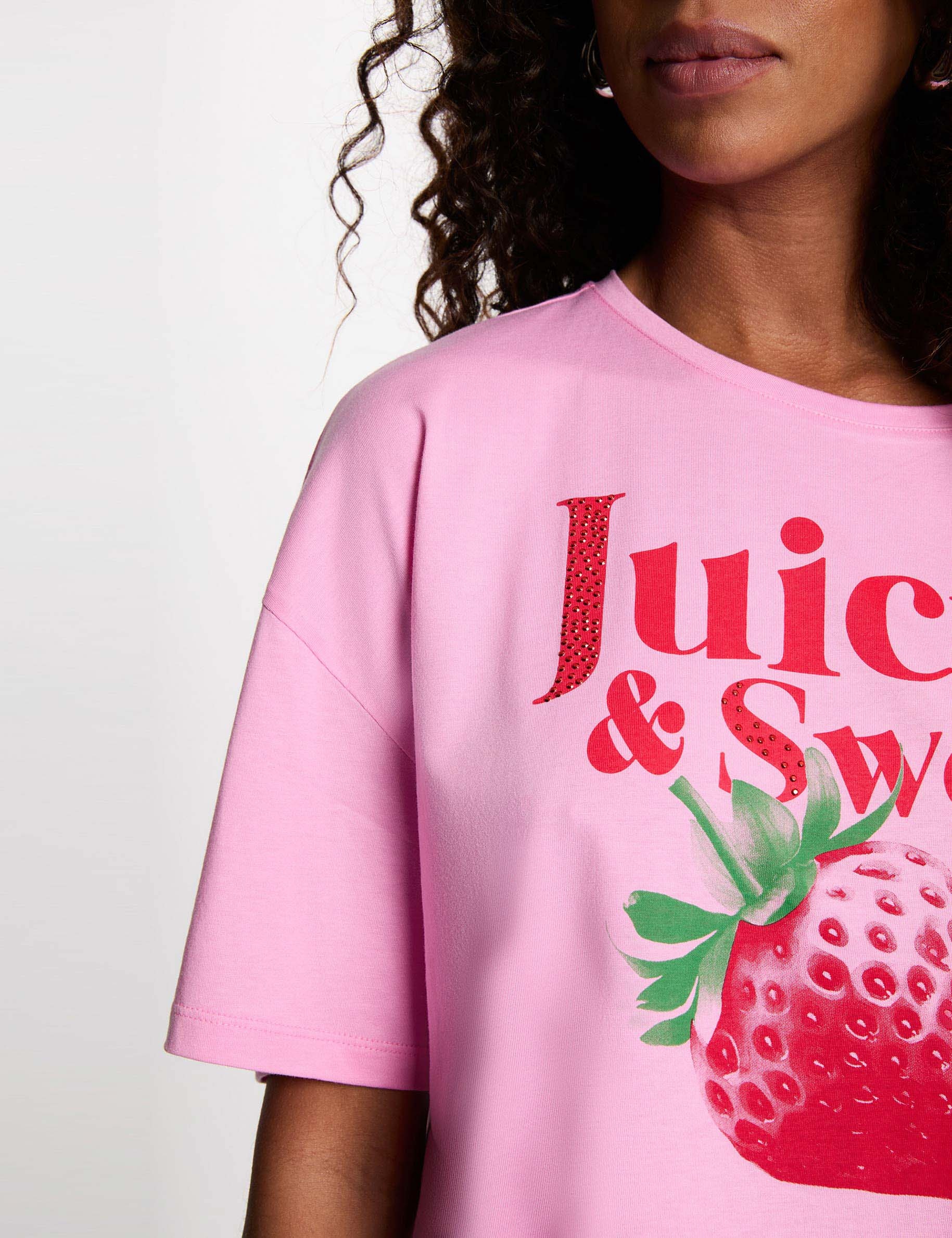 T-shirt cropped imprim&eacute; rose femme