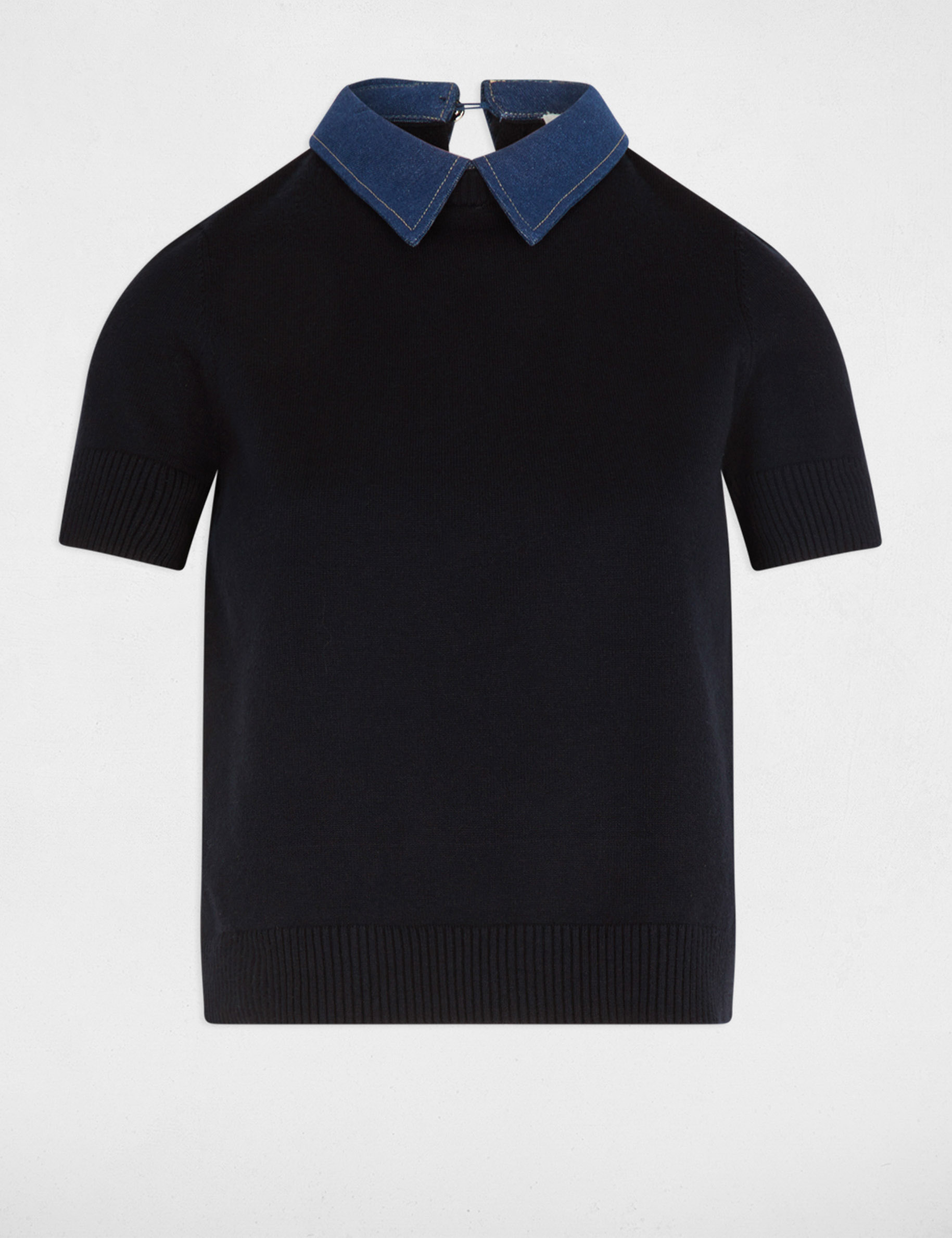 korte trui met blousekraag marineblauw vrouw Korte trui met blousekraag marineblauw vrouw