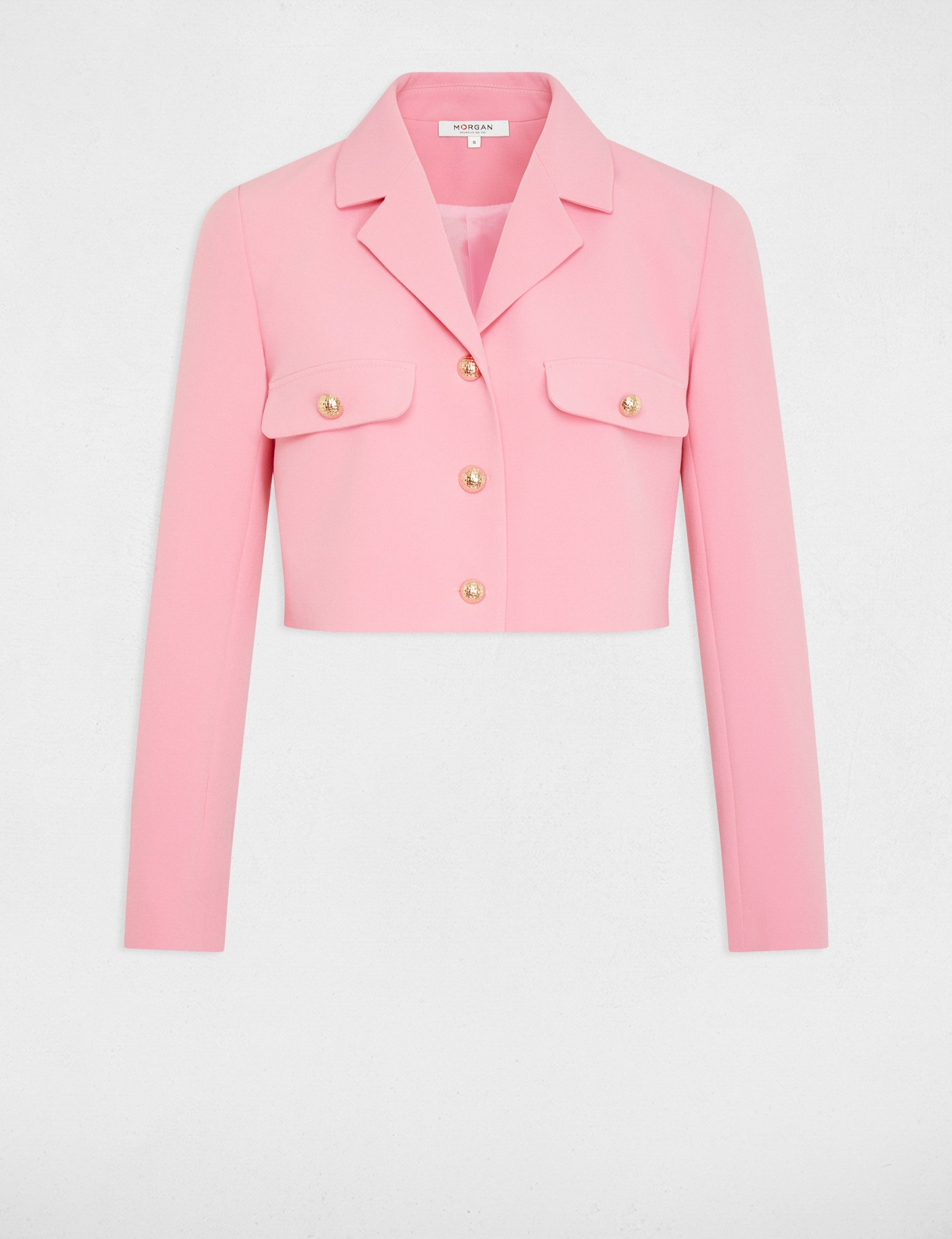 Veste courte boutonnée rose moyen femme