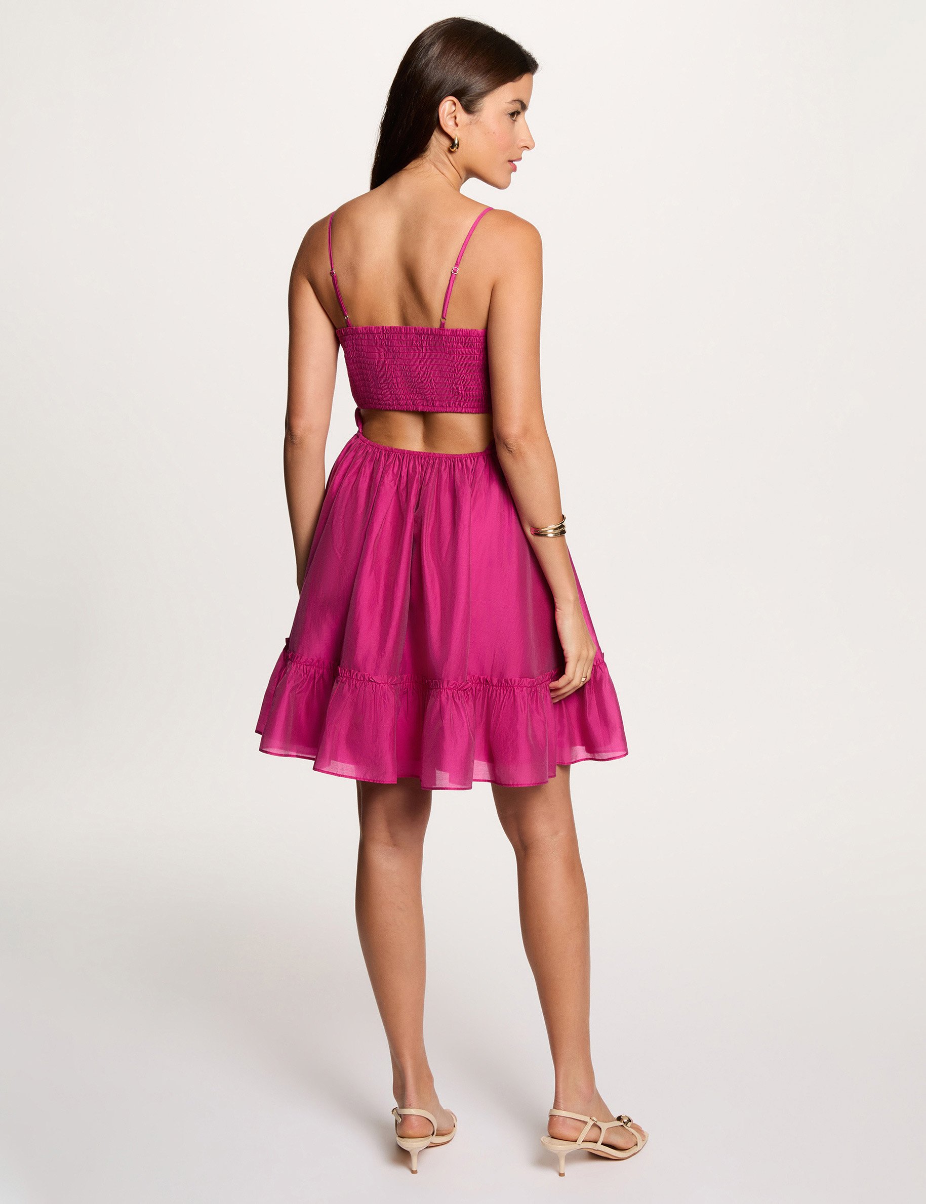 Robe courte dos ouvert rose framboise femme