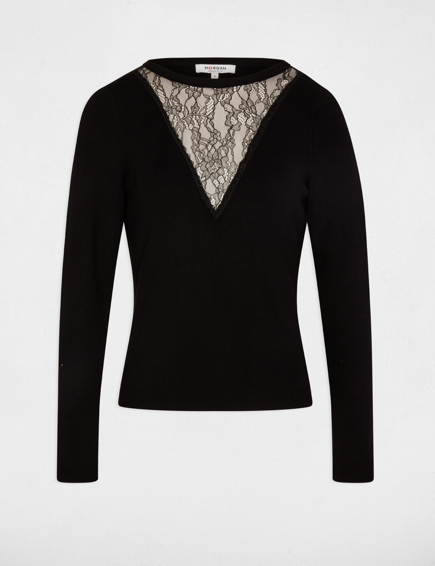 pull col rond dentelle noir femme Pull col rond dentelle noir femme