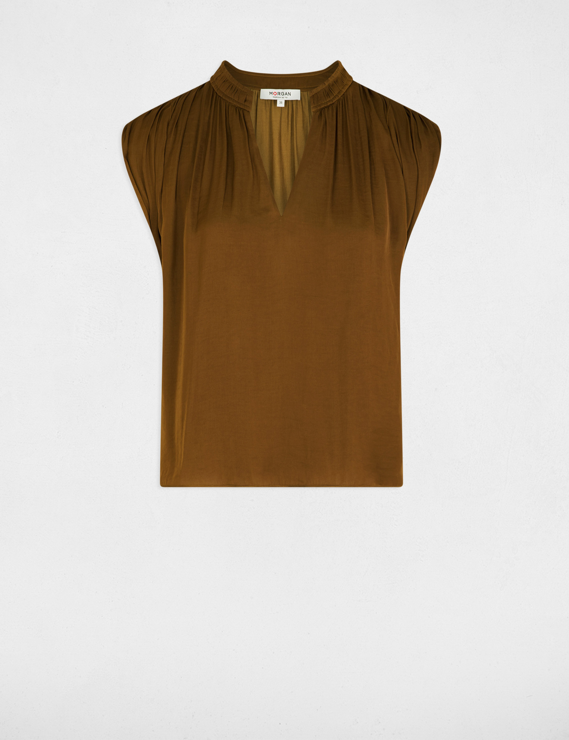 Blouse met korte mouwen camel vrouw