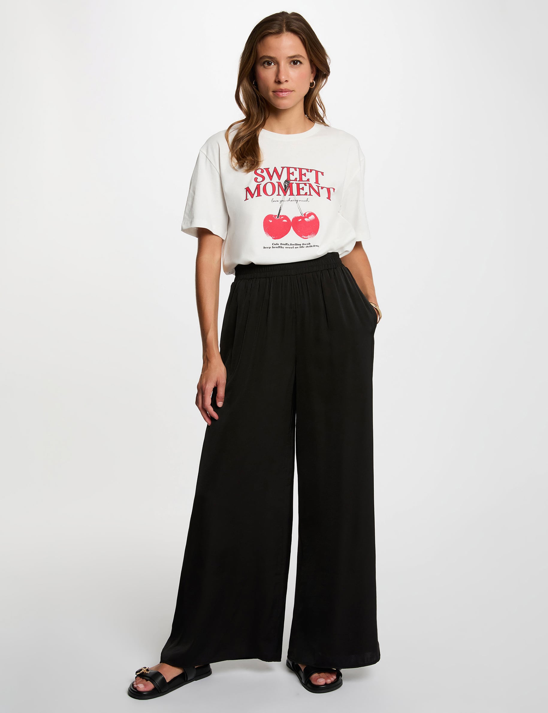 Pantalon large fluide noir femme