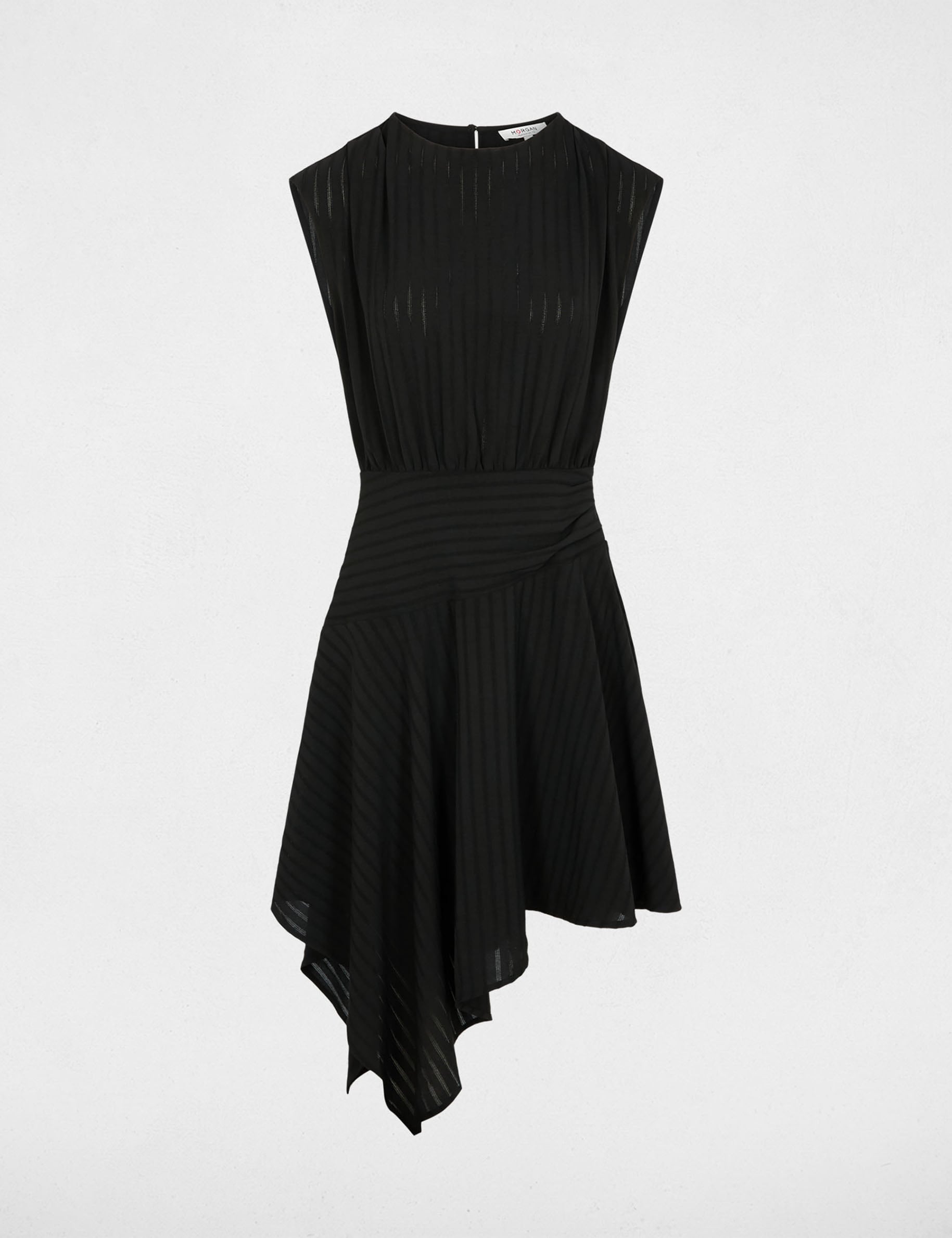 Robe asym&eacute;trique manches courtes noir femme