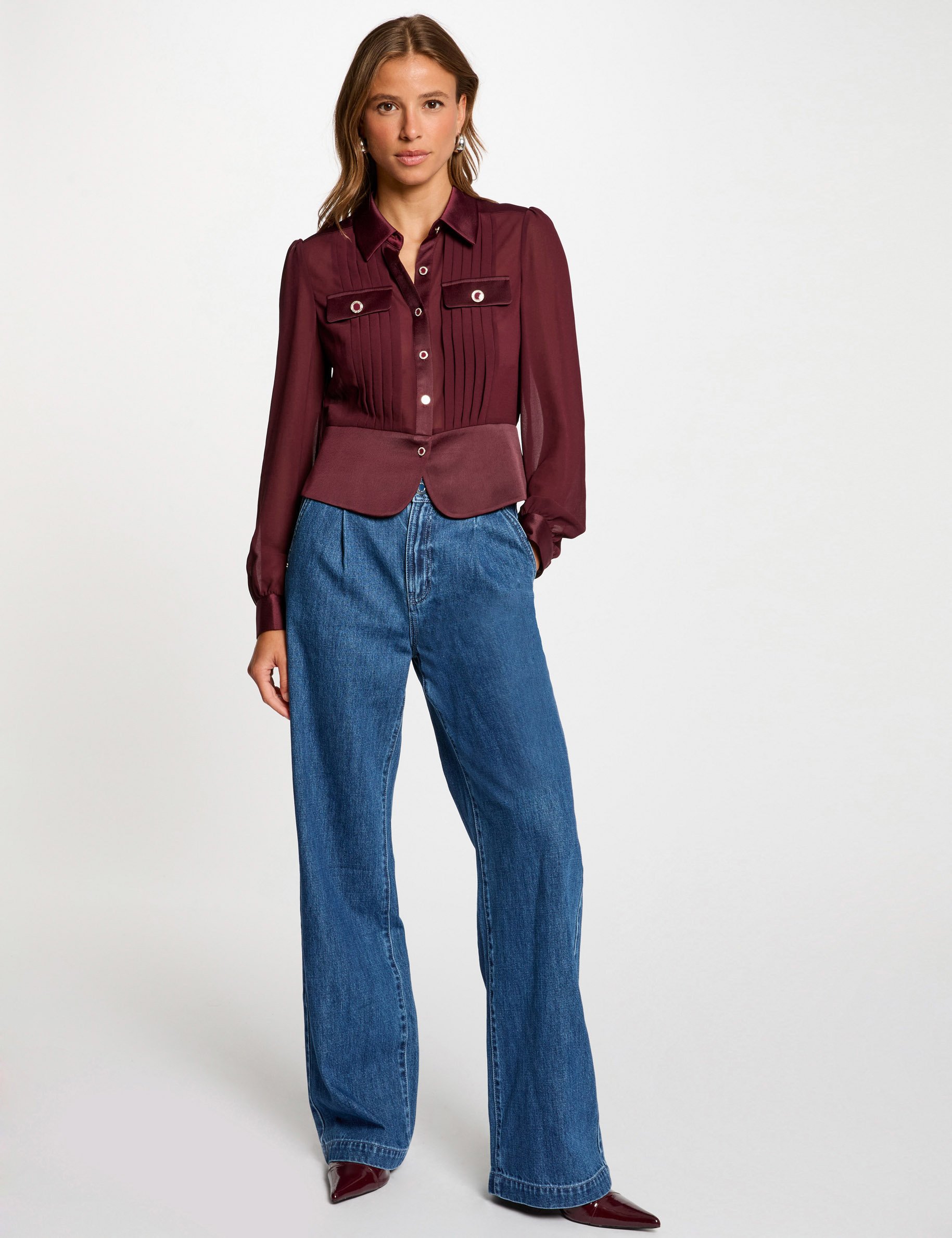 Shirt met lange mouwen en plooien pruim vrouw