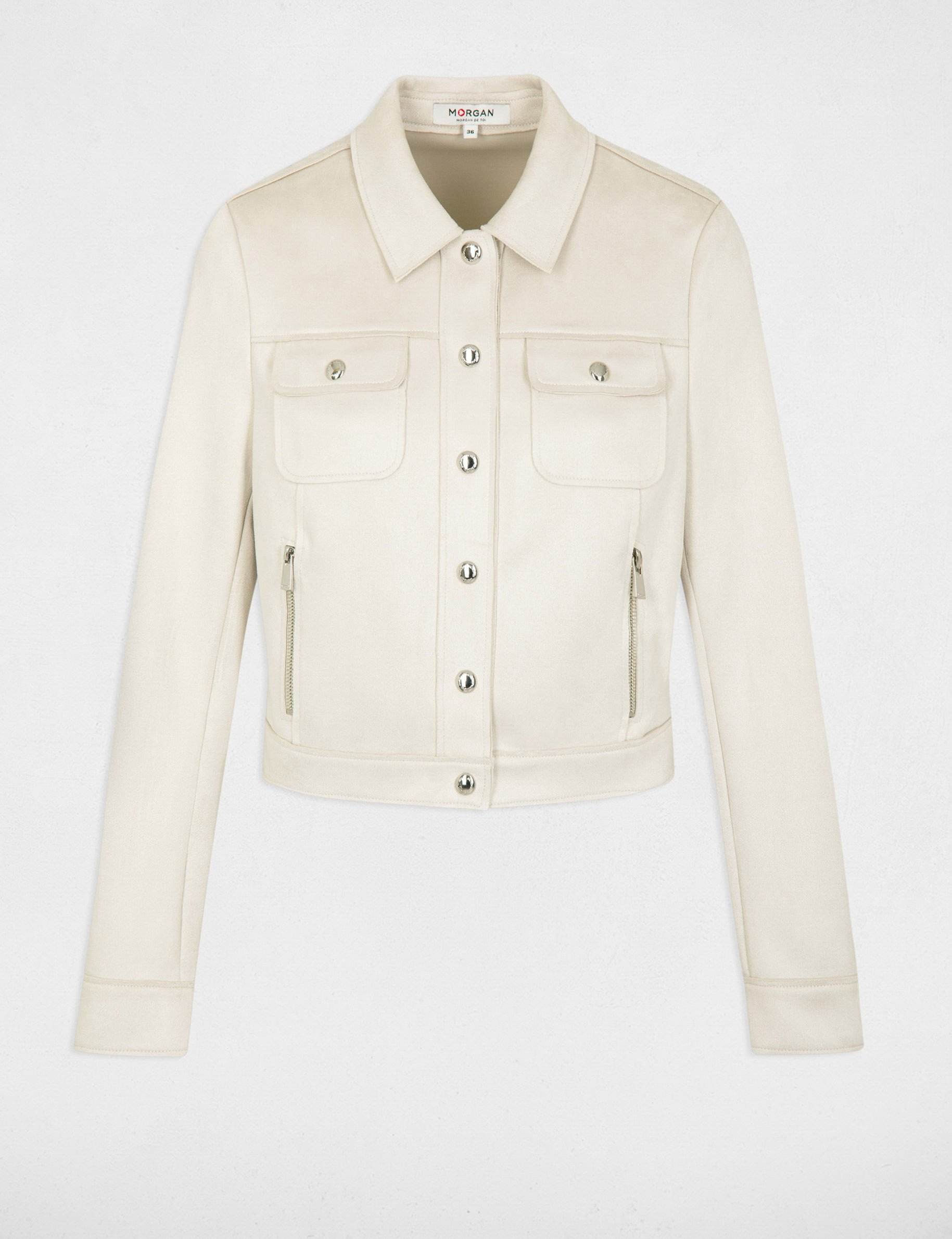 blouson suedine boutonne ecru femme Blouson suédine boutonné ecru femme