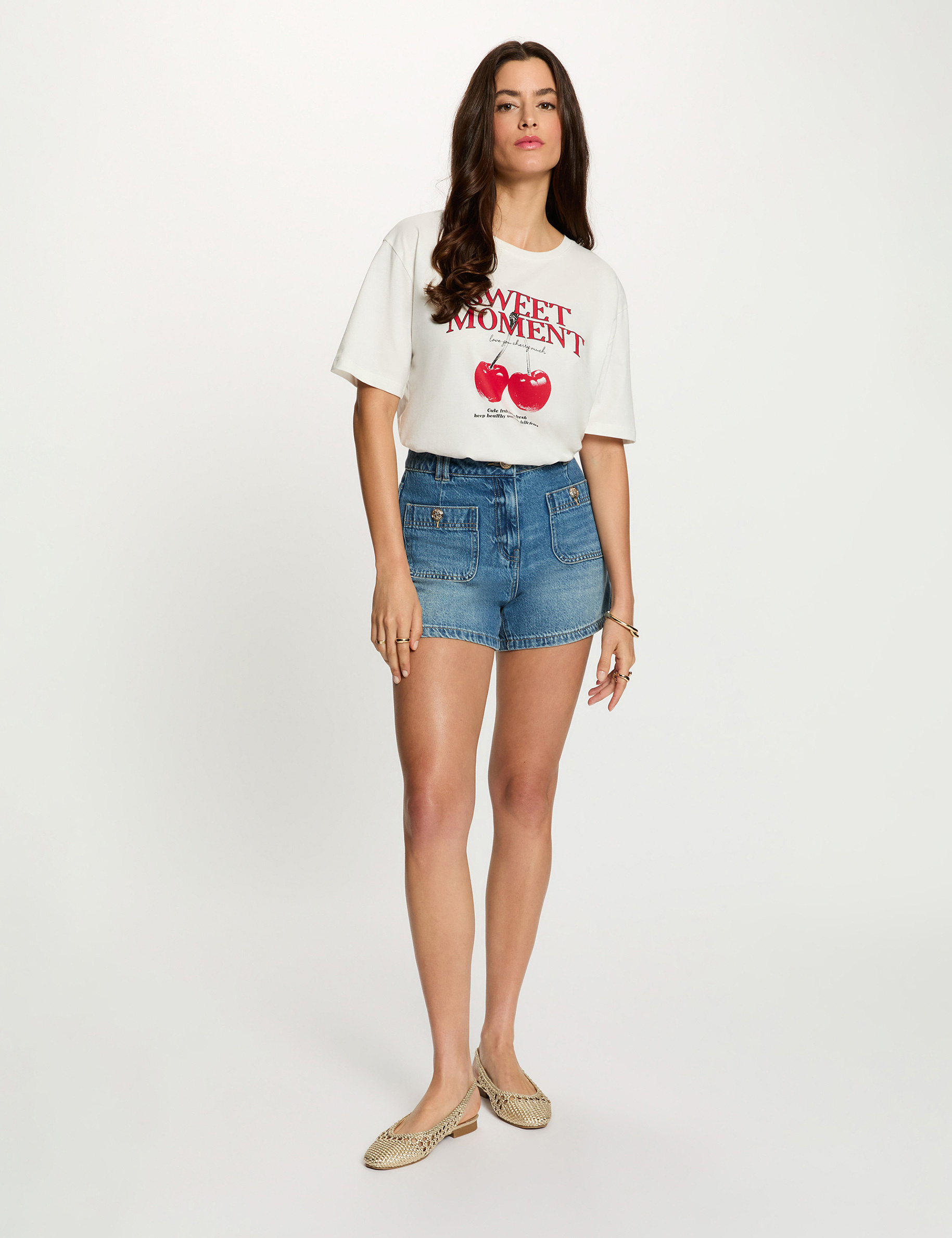 Strakke jeansshort stone washed denim vrouw