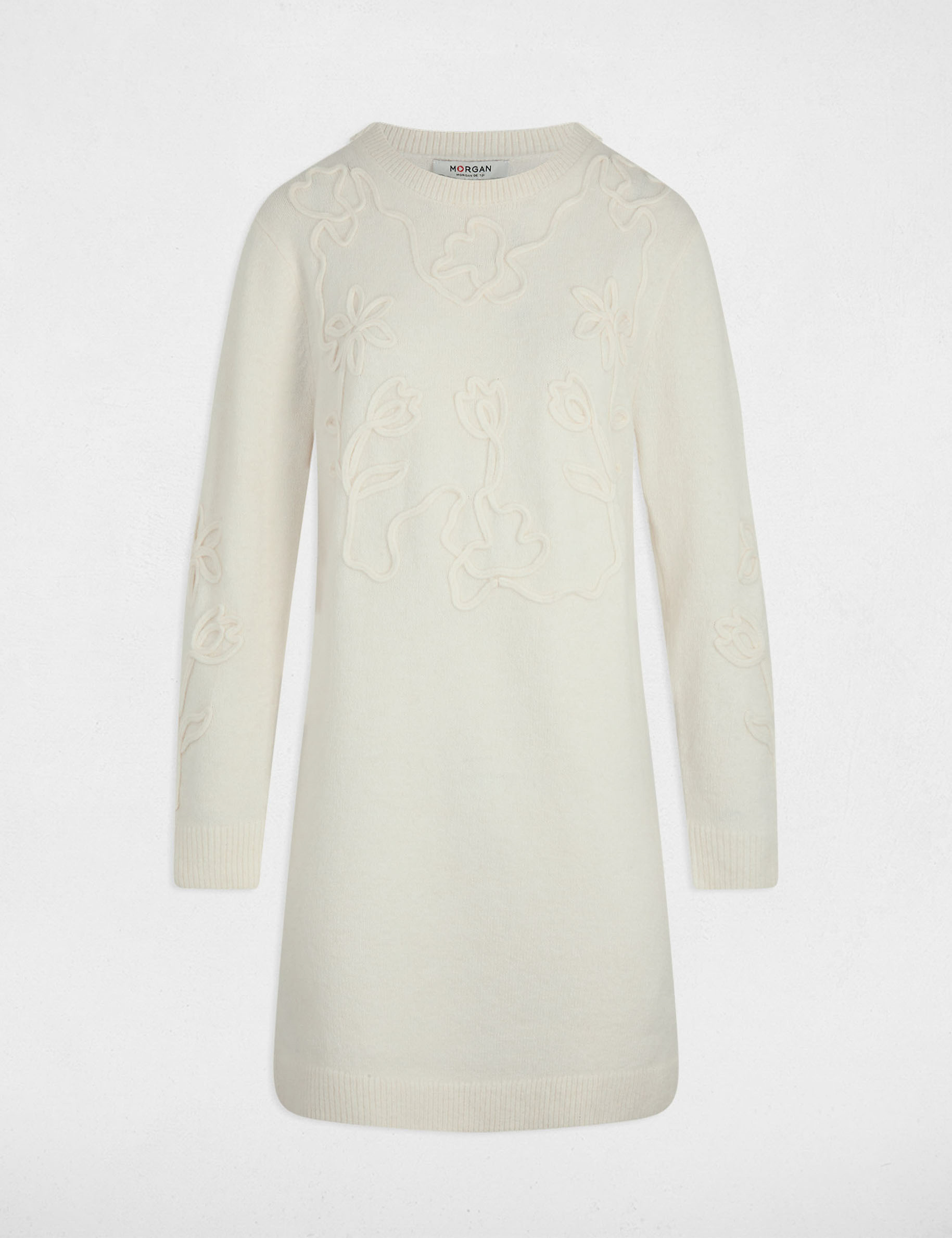 Robe tricot manches longues ivoire femme