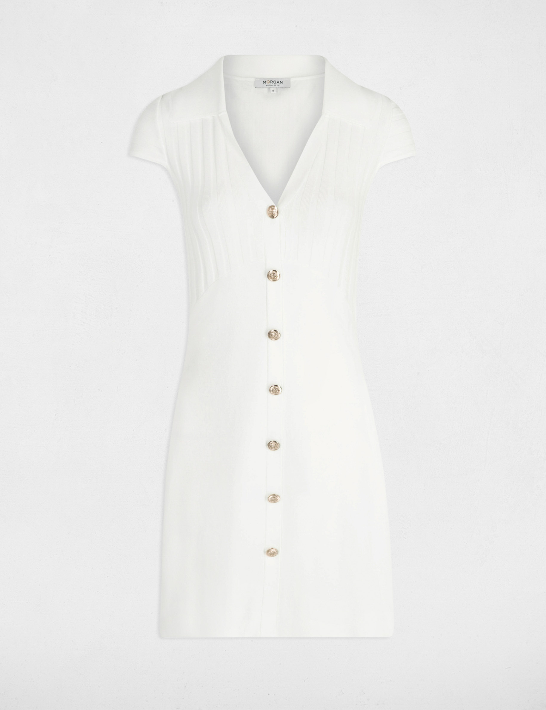 Robe tricot courte ajust&eacute;e ivoire femme
