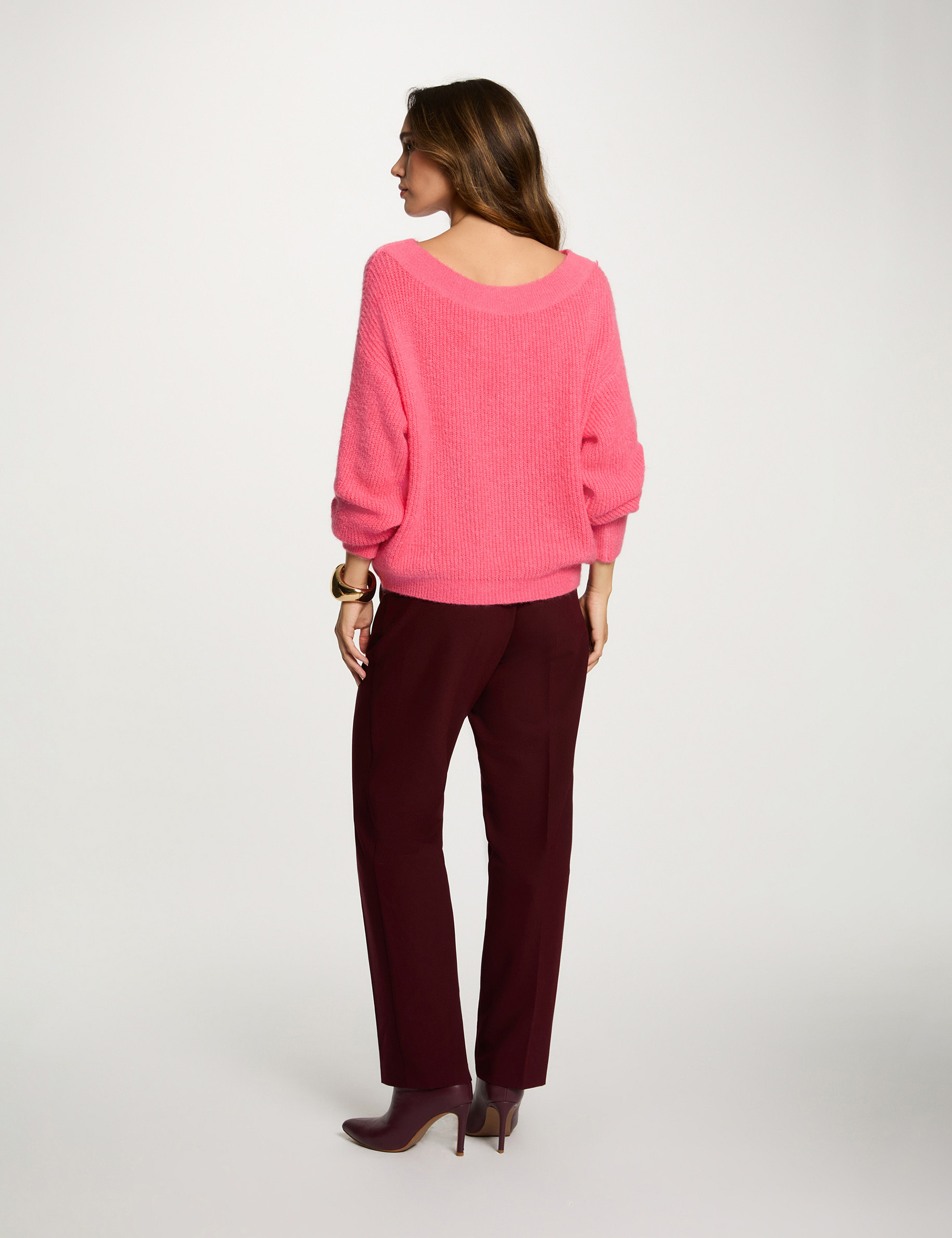 ronde hals trui fuchsia roze vrouw Ronde hals trui fuchsia roze vrouw