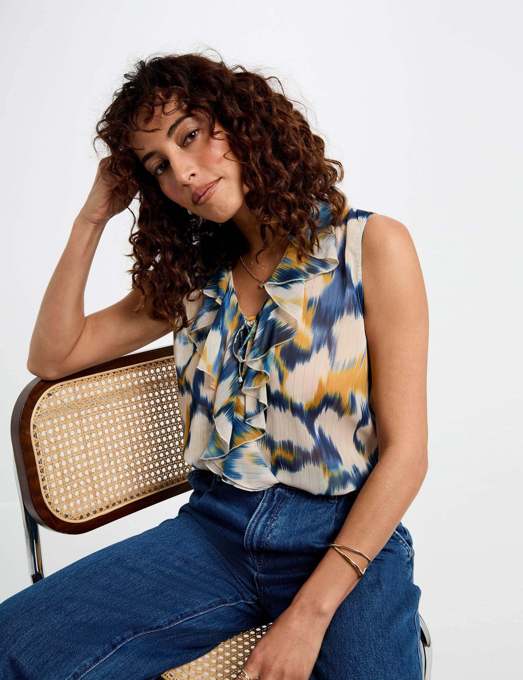 Mouwloze blouse meerkleurig vrouw