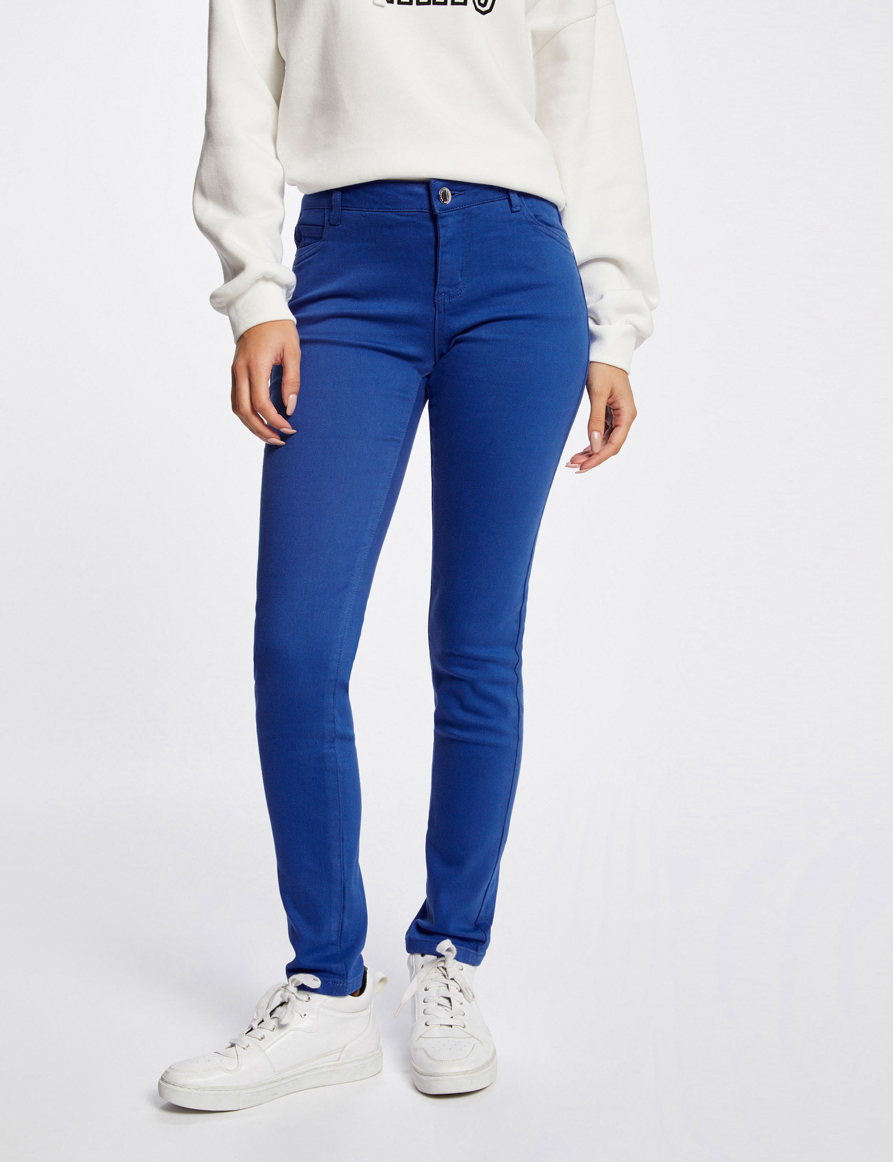 Skinny broek met lage taille blauw medium vrouw