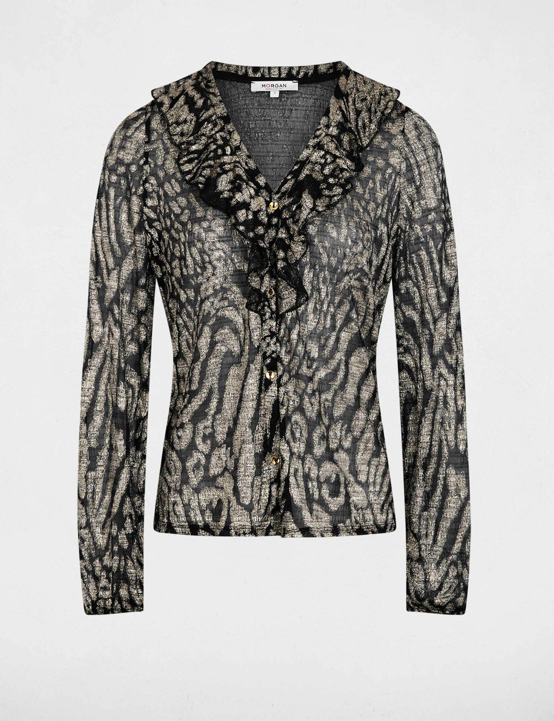 Lange mouwen V-hals T-shirt goudgeel vrouw