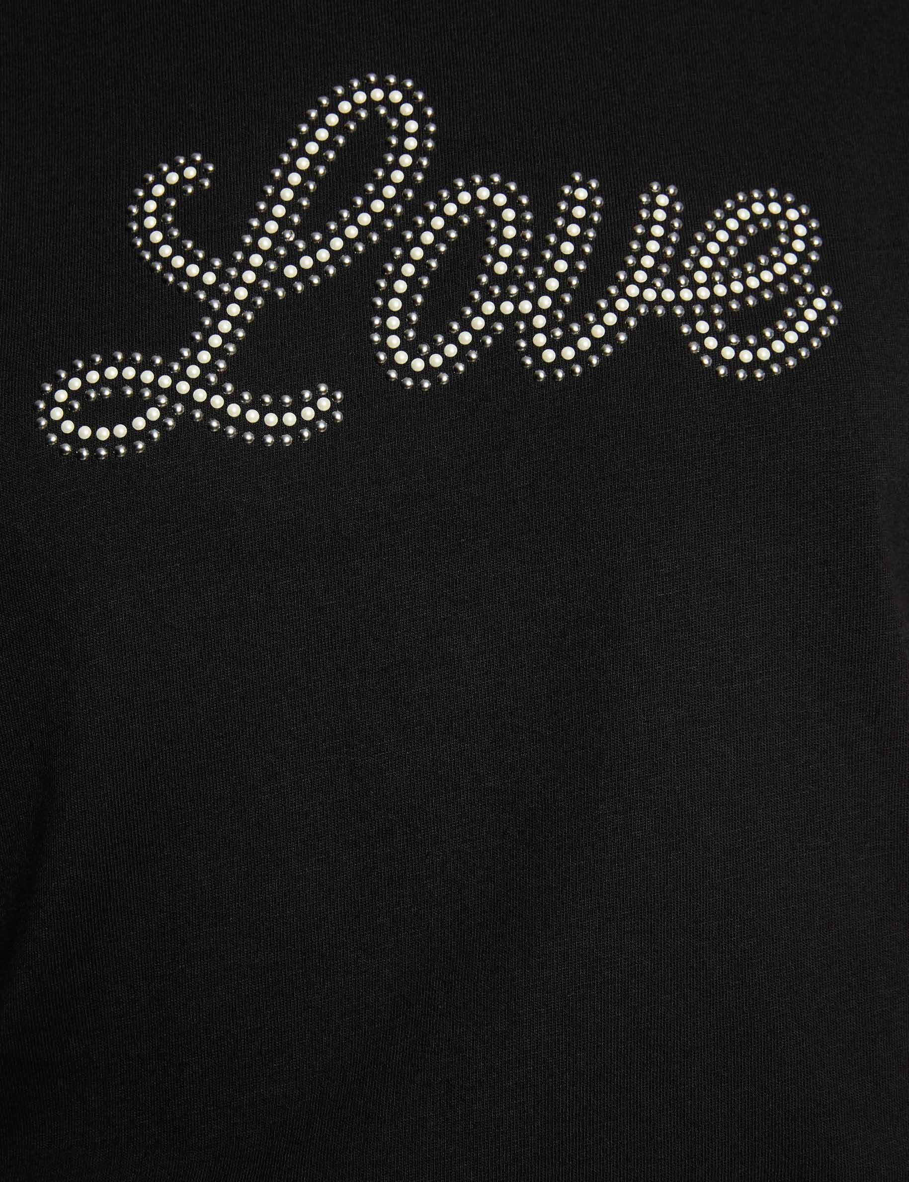 t shirt col v strass noir femme null