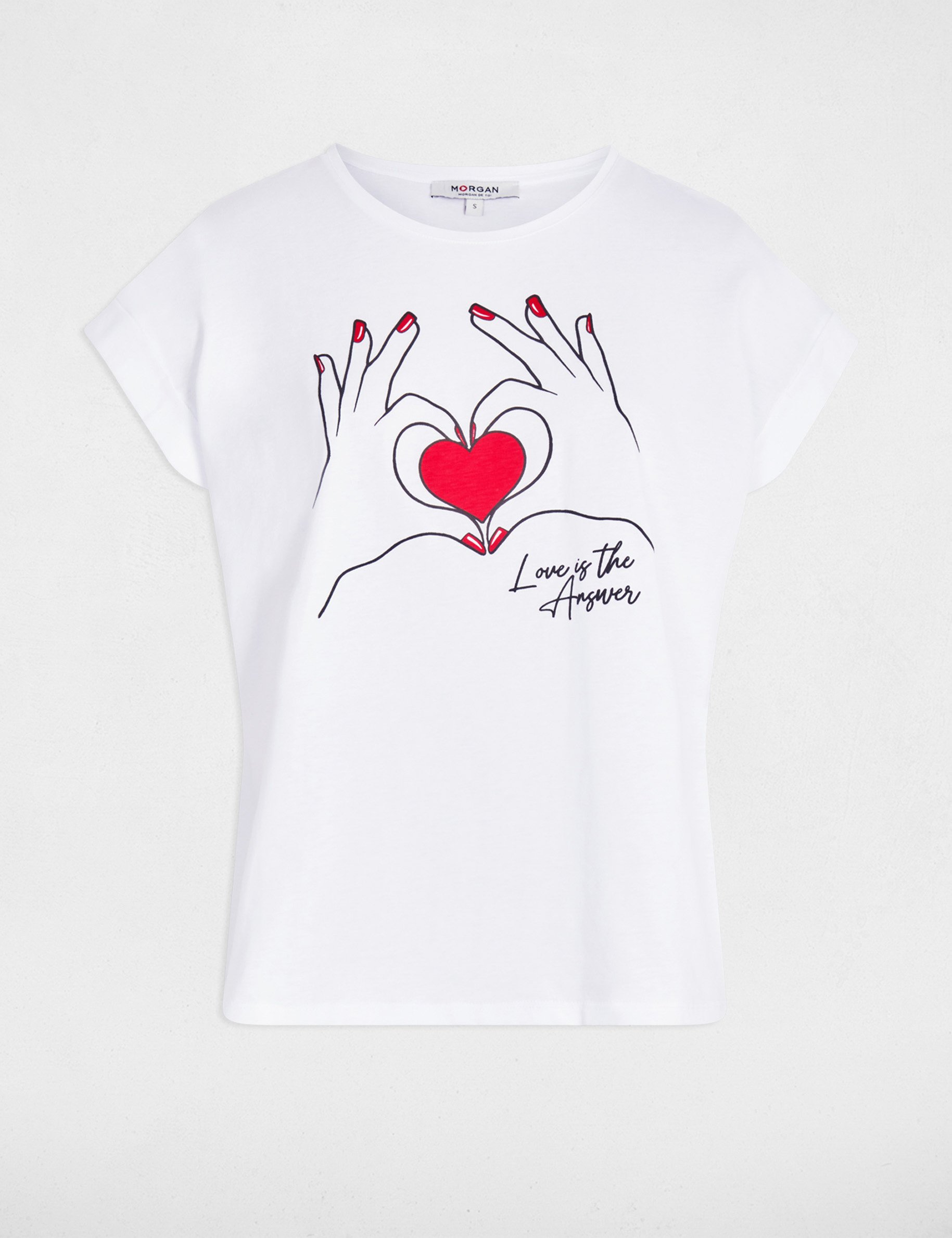 kort t shirt met opdruk helder wit vrouw Kort T-shirt met opdruk helder wit vrouw