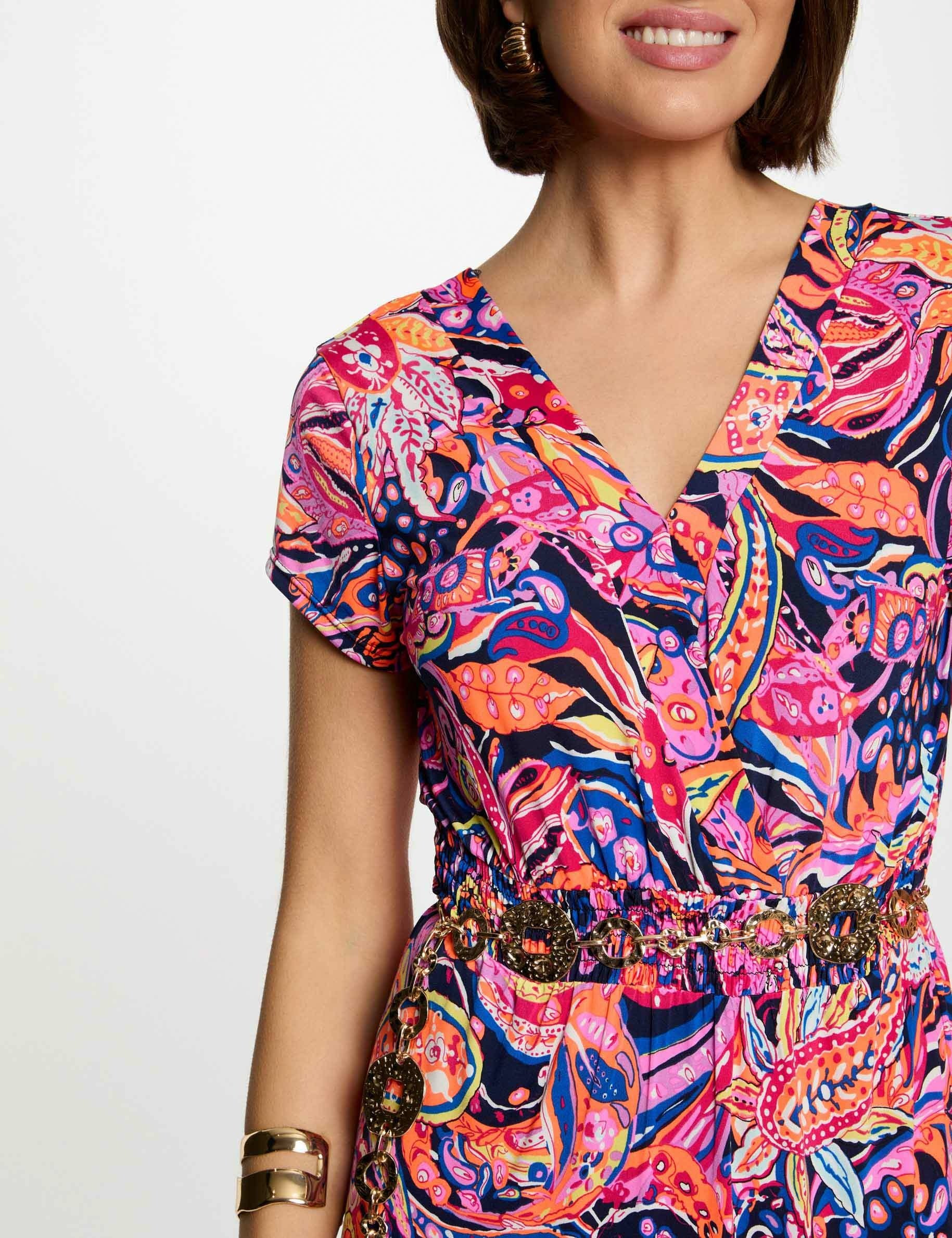 Robe longue droite imprimée multicolore femme