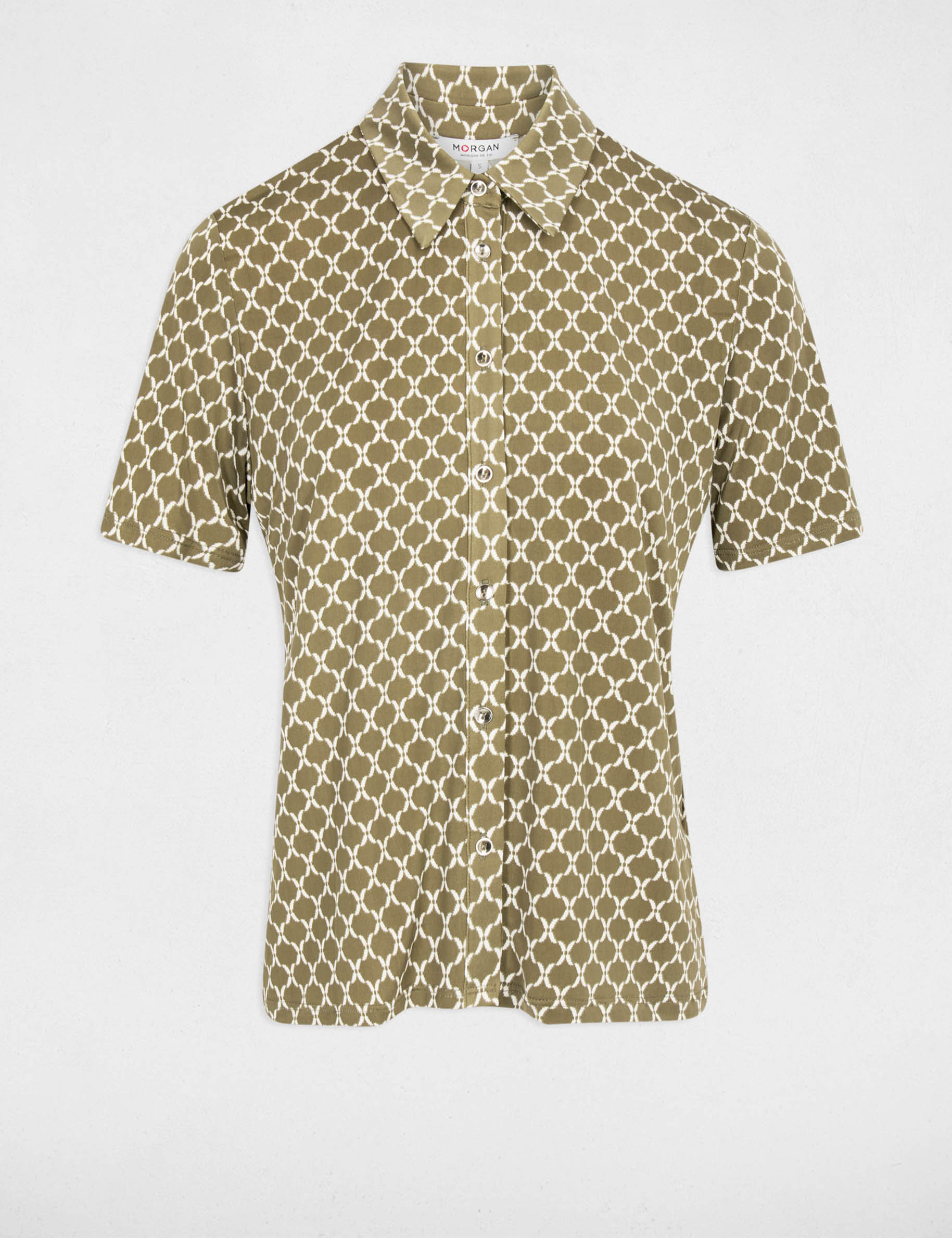 Chemise imprim&eacute;e col &agrave; revers vert kaki femme