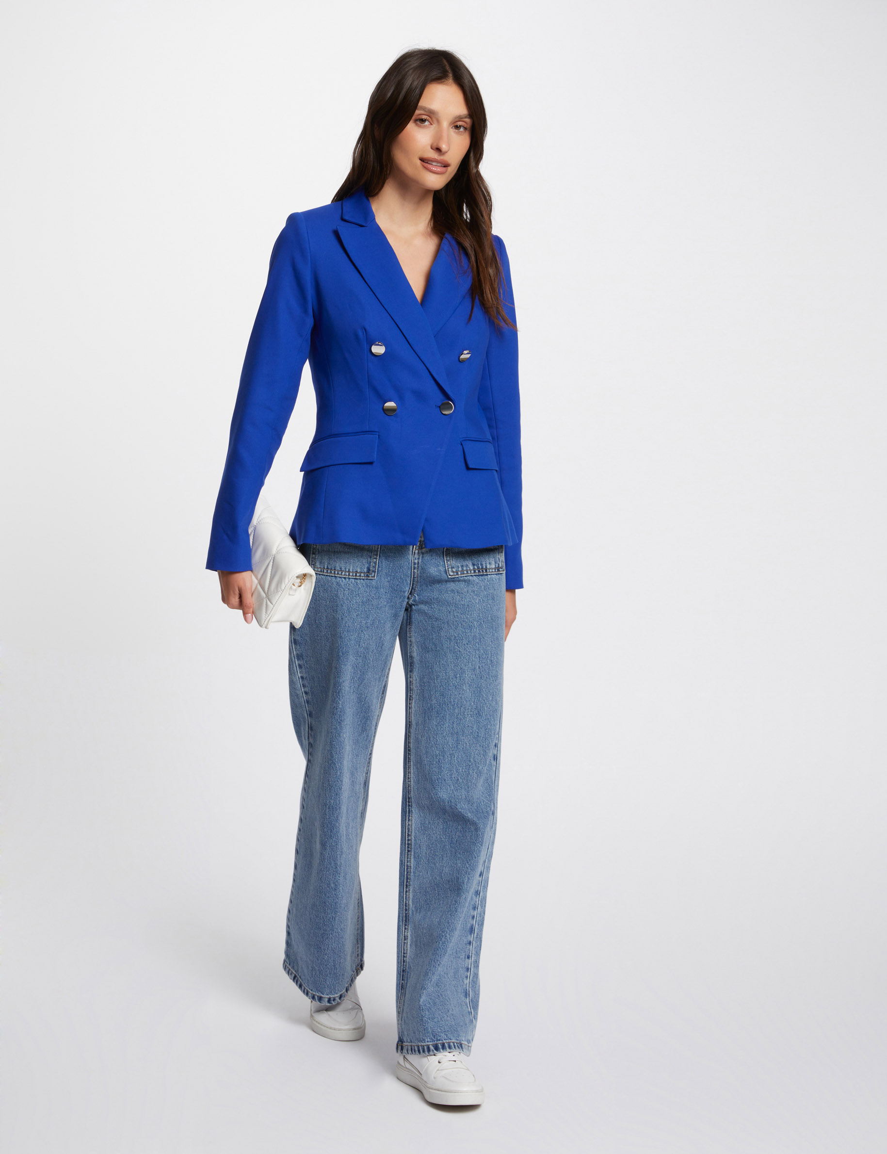 Blazer double boutonnage bleu electrique femme