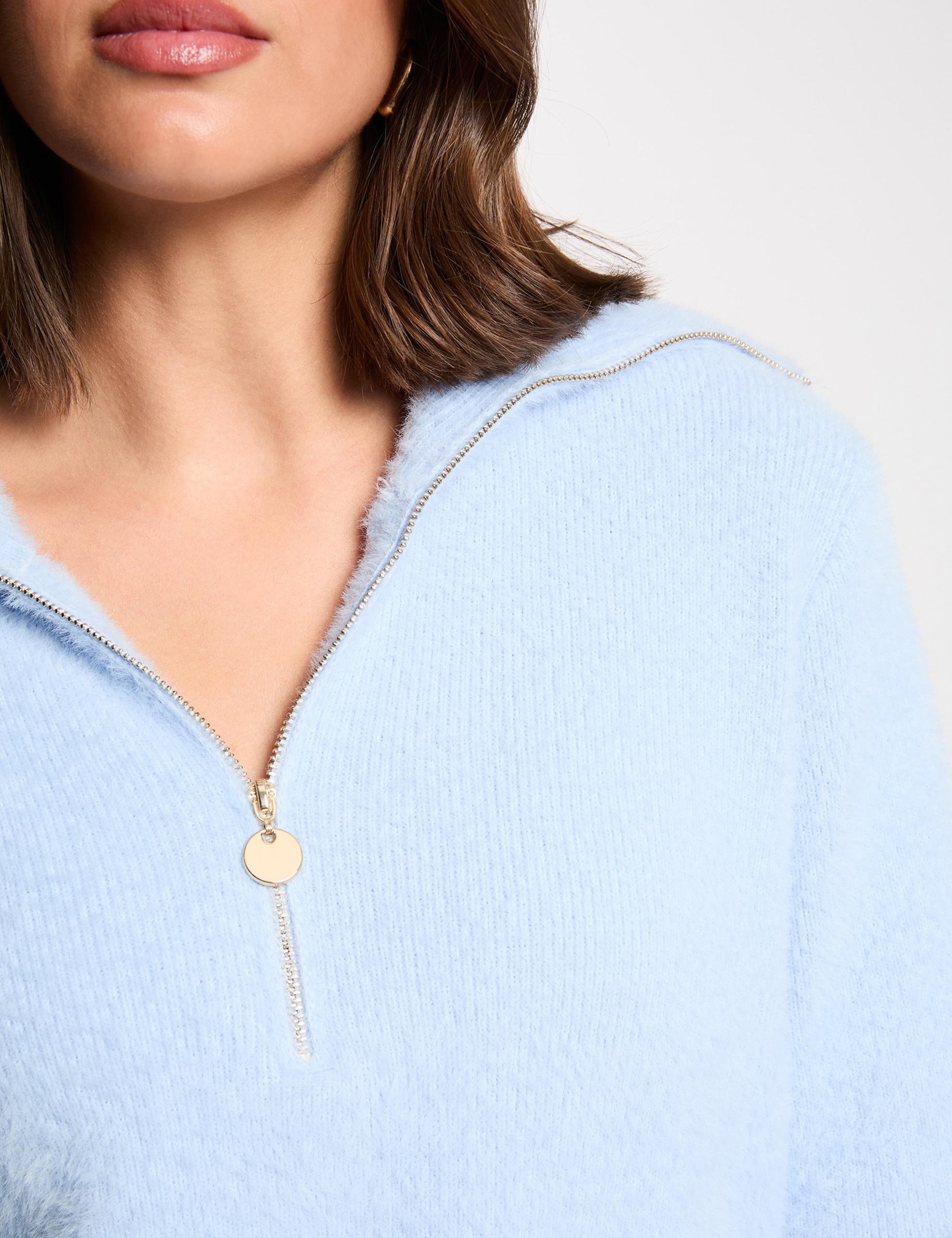 pull manches longues a col zippe bleu ciel femme Pull manches longues à col zippé bleu ciel femme