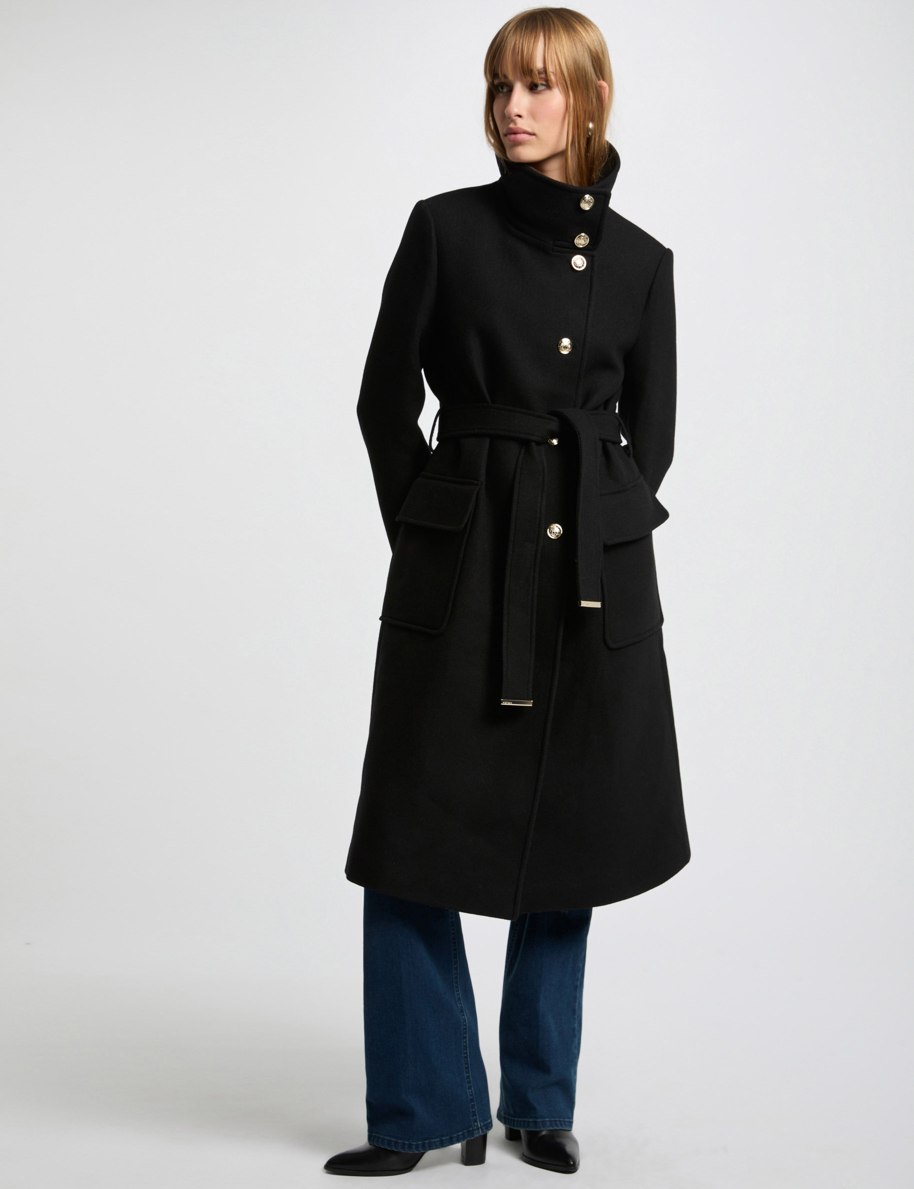 manteau long ceinture noir femme Manteau long ceinturé noir femme