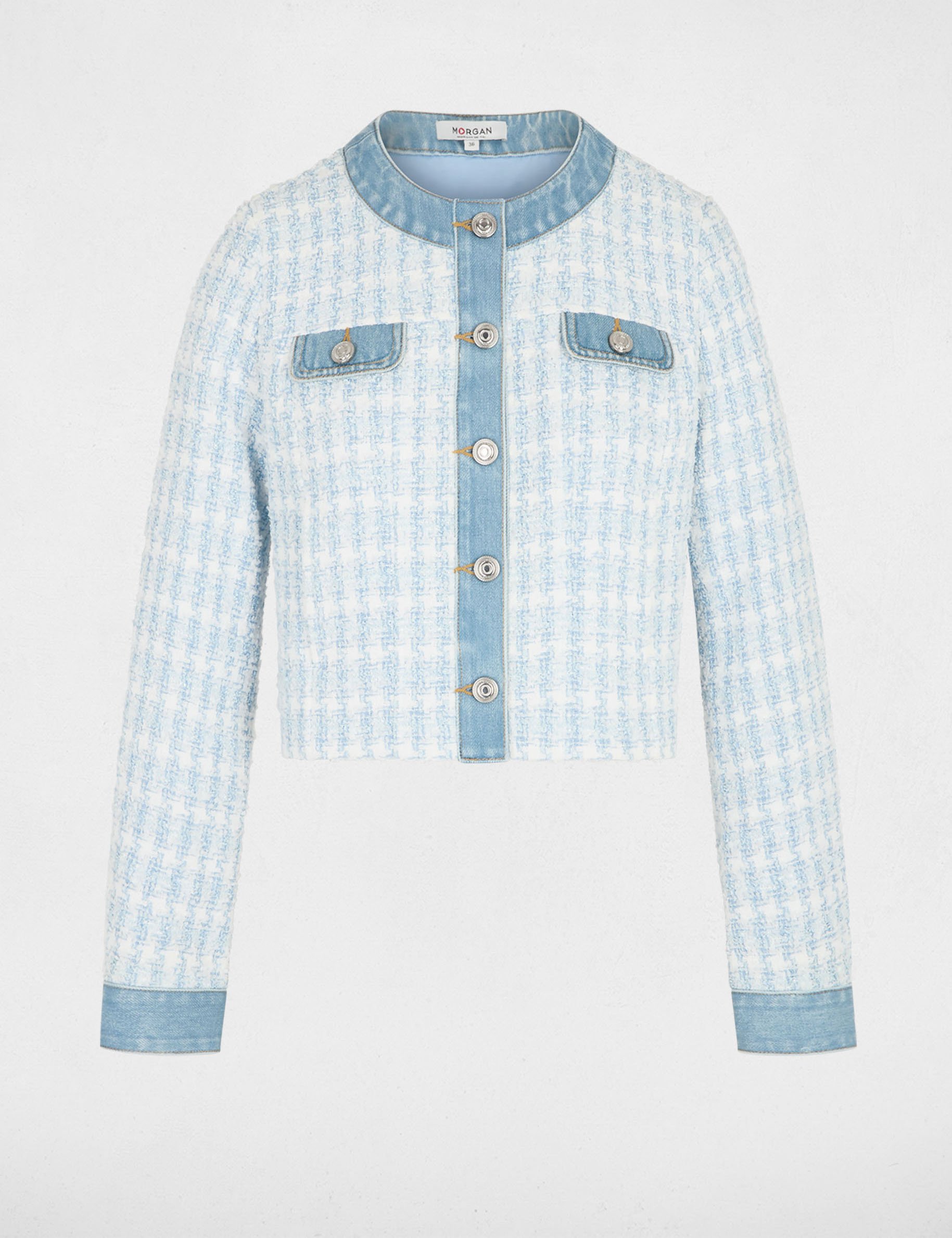 Veste ajust&eacute;e col rond bleu ciel femme