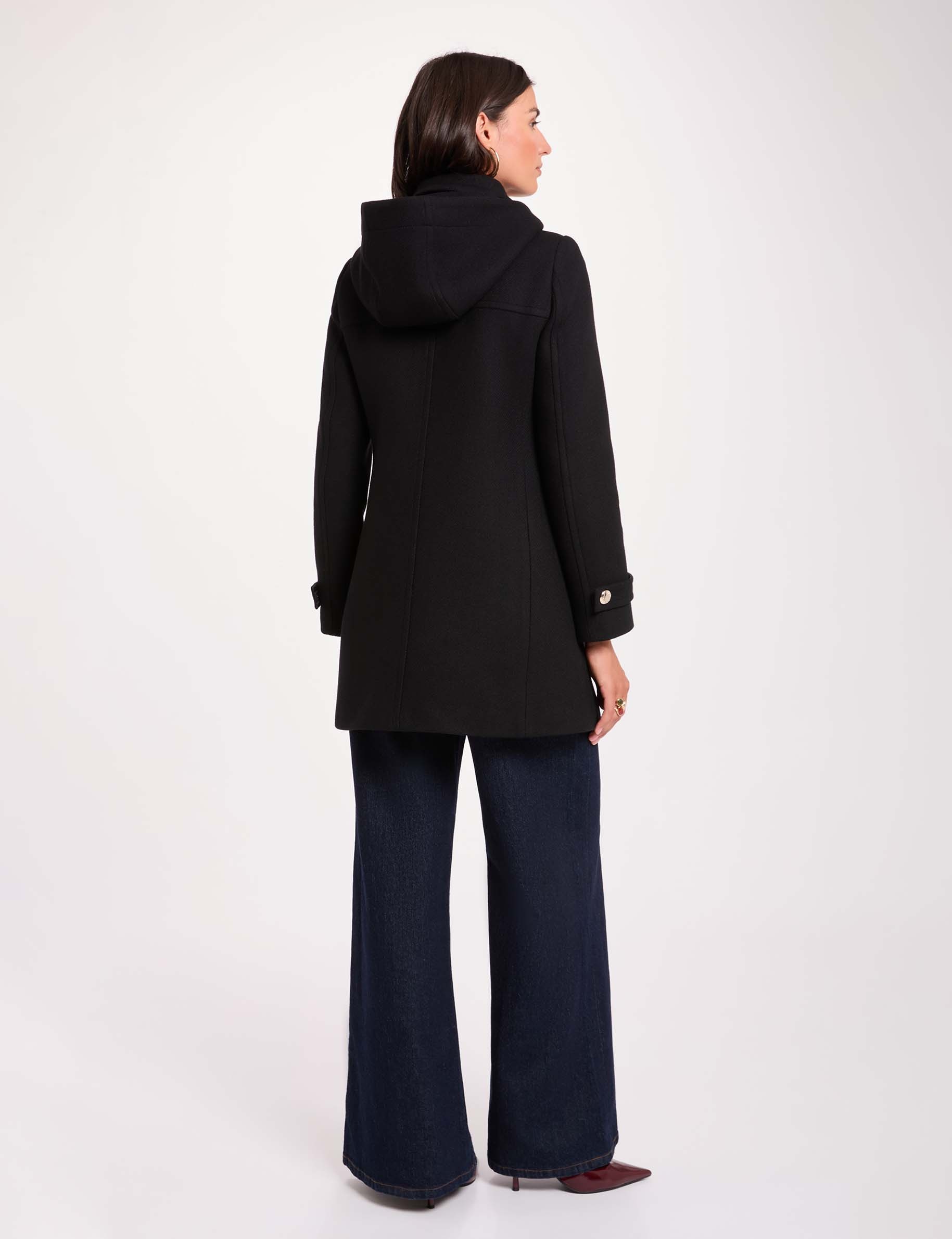Manteau mi-long brandebourg noir femme