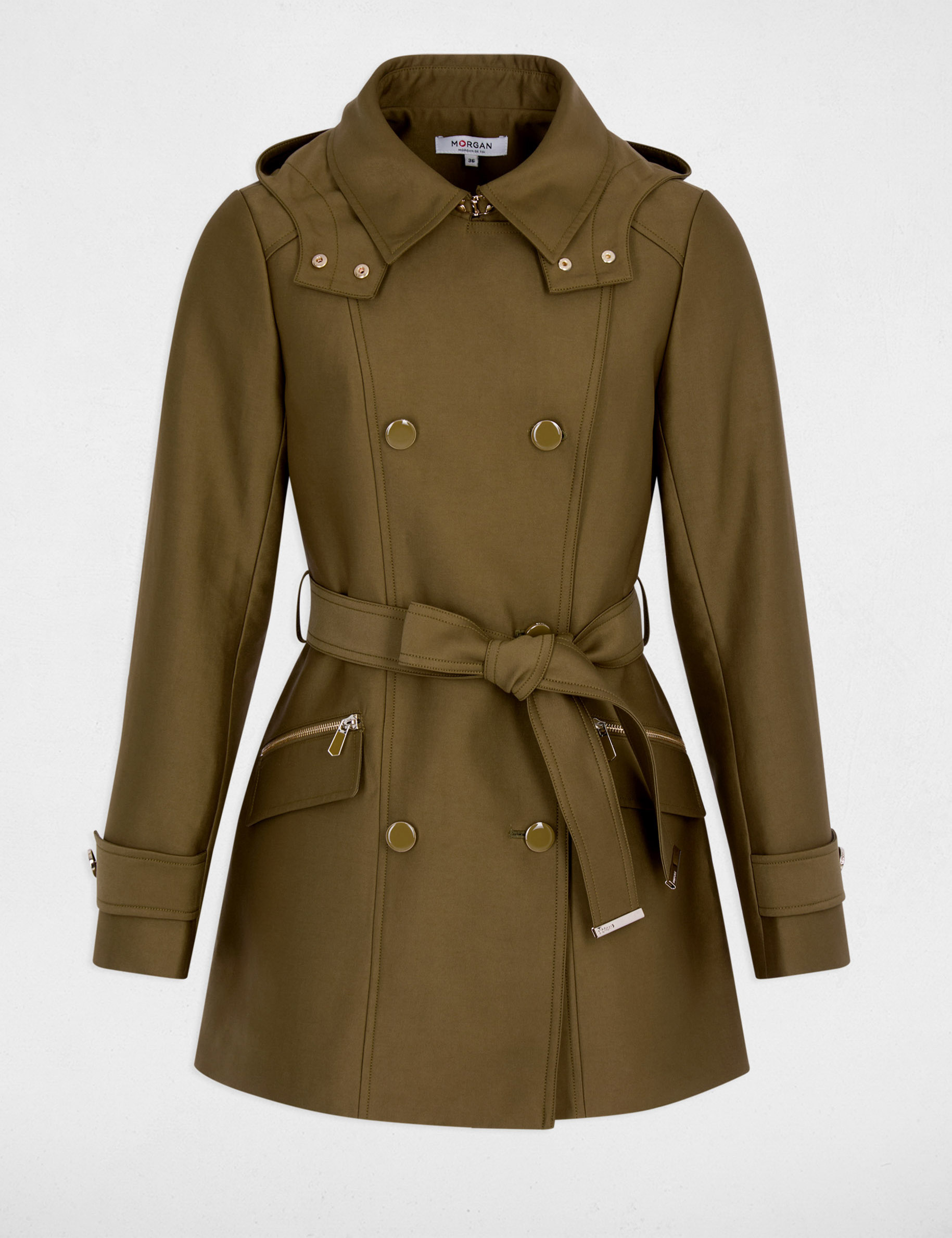 Getailleerde trenchcoat met capuchon brons vrouw