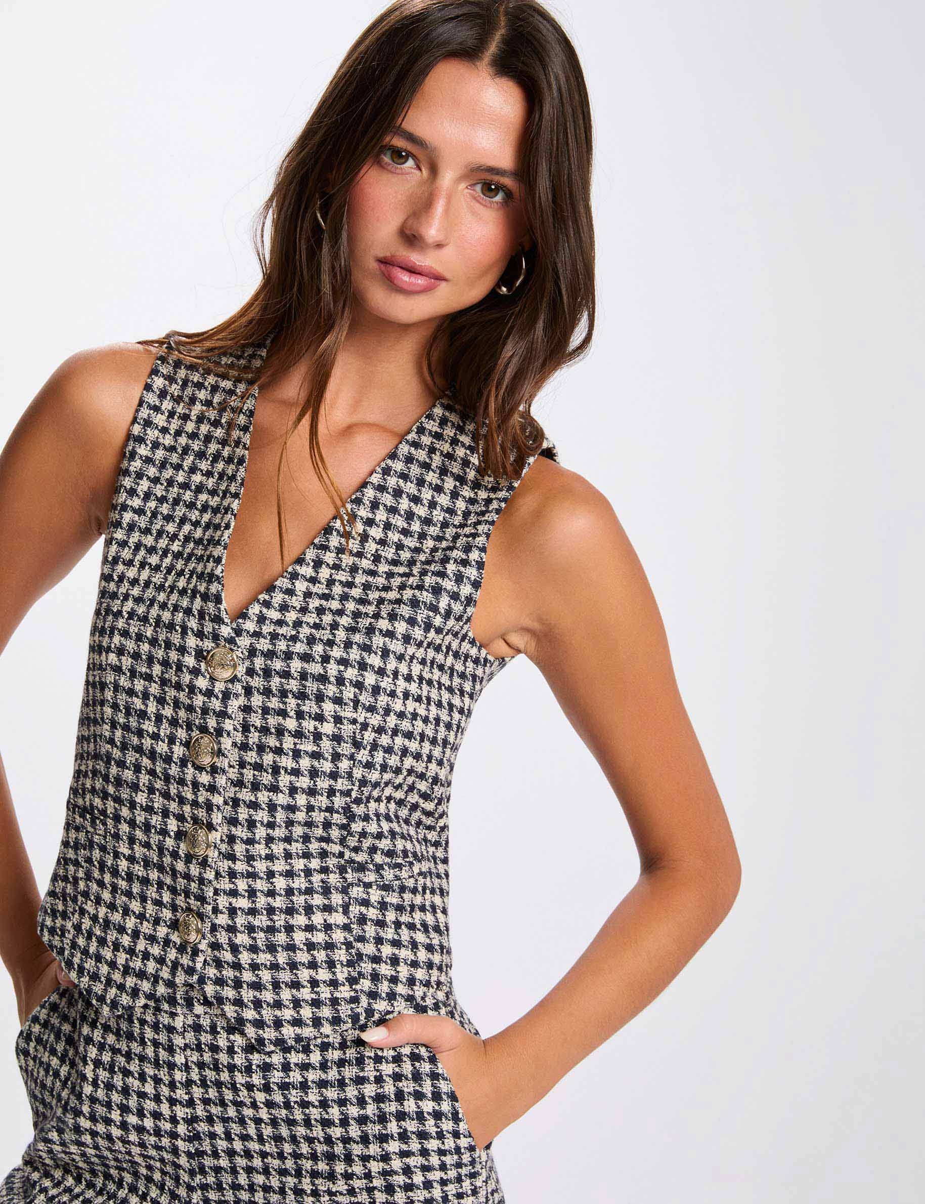 getailleerd mouwloos vest meerkleurig vrouw Getailleerd mouwloos vest meerkleurig vrouw