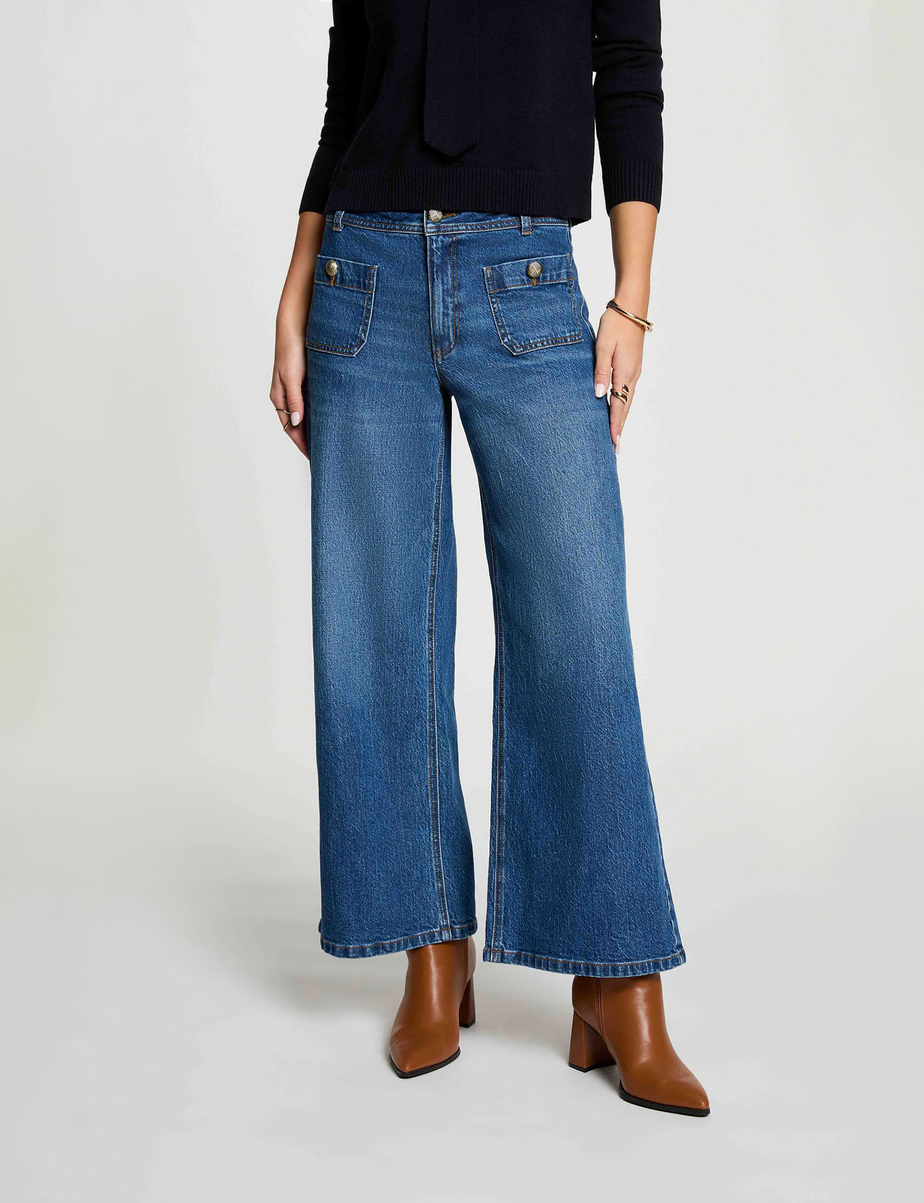 Jean large taille haute denim stone femme