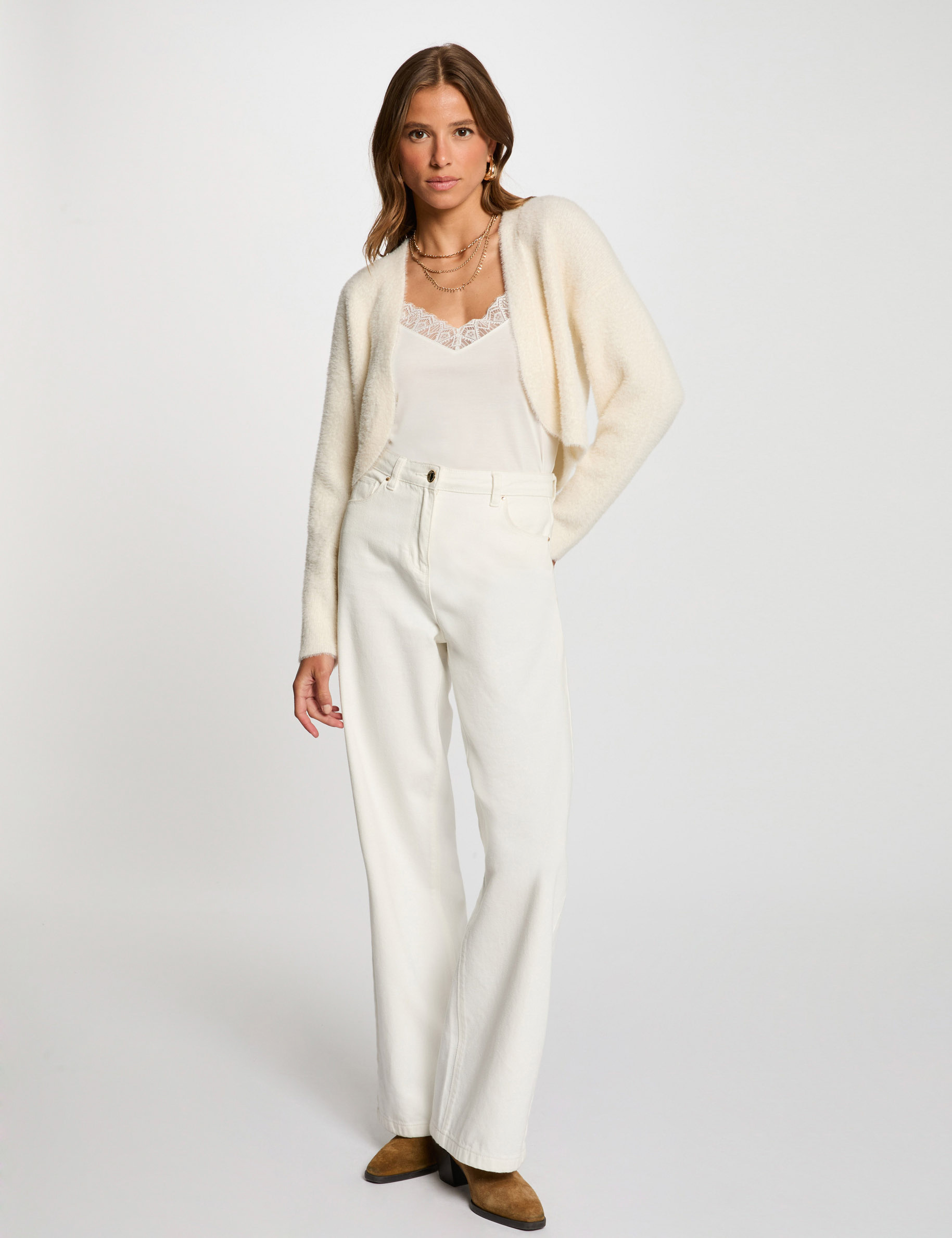 gilet court manches longues ivoire femme Gilet court manches longues ivoire femme