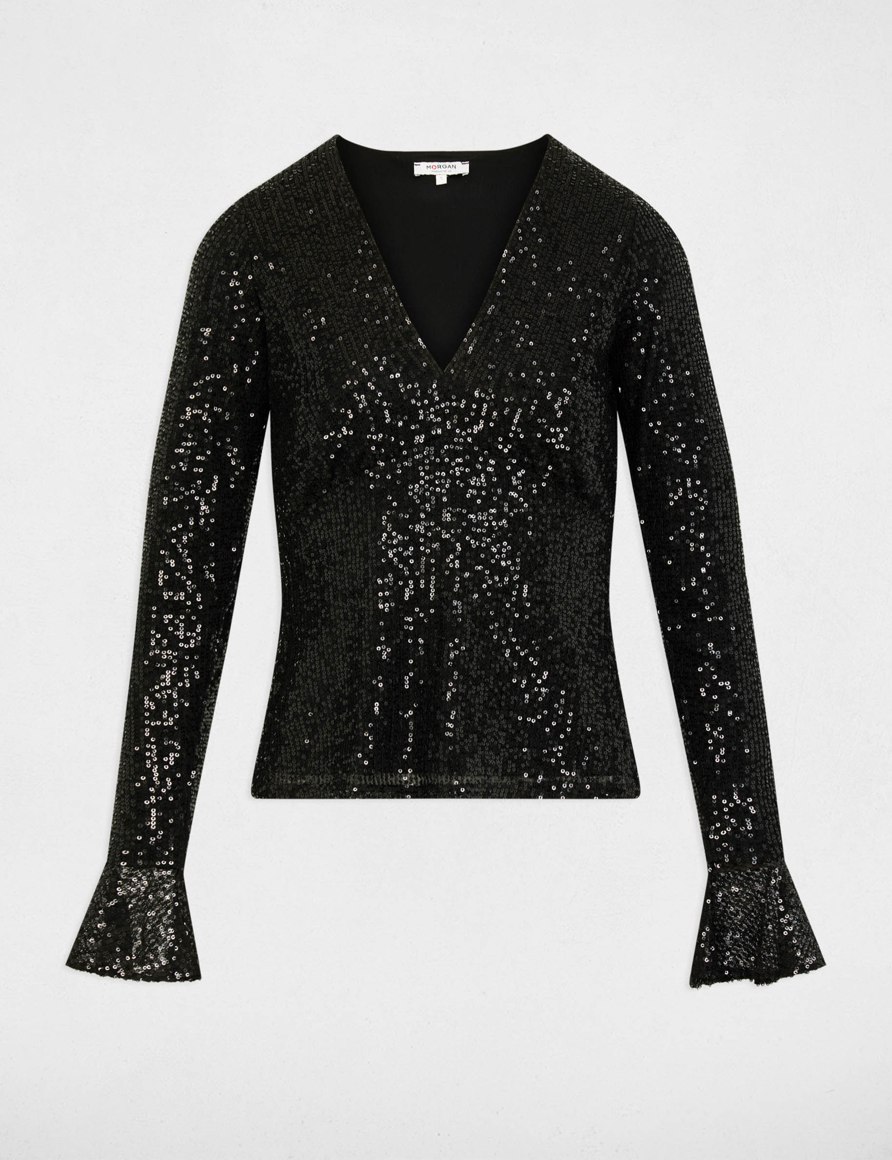 T-shirt cintré col v noir femme