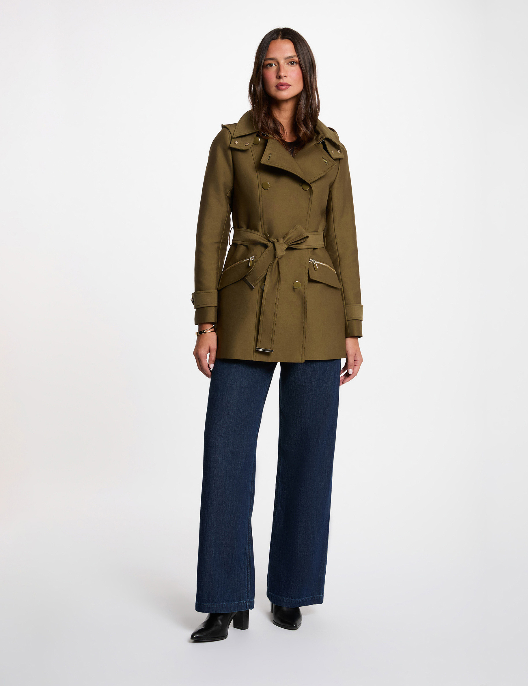 Getailleerde trenchcoat met capuchon brons vrouw