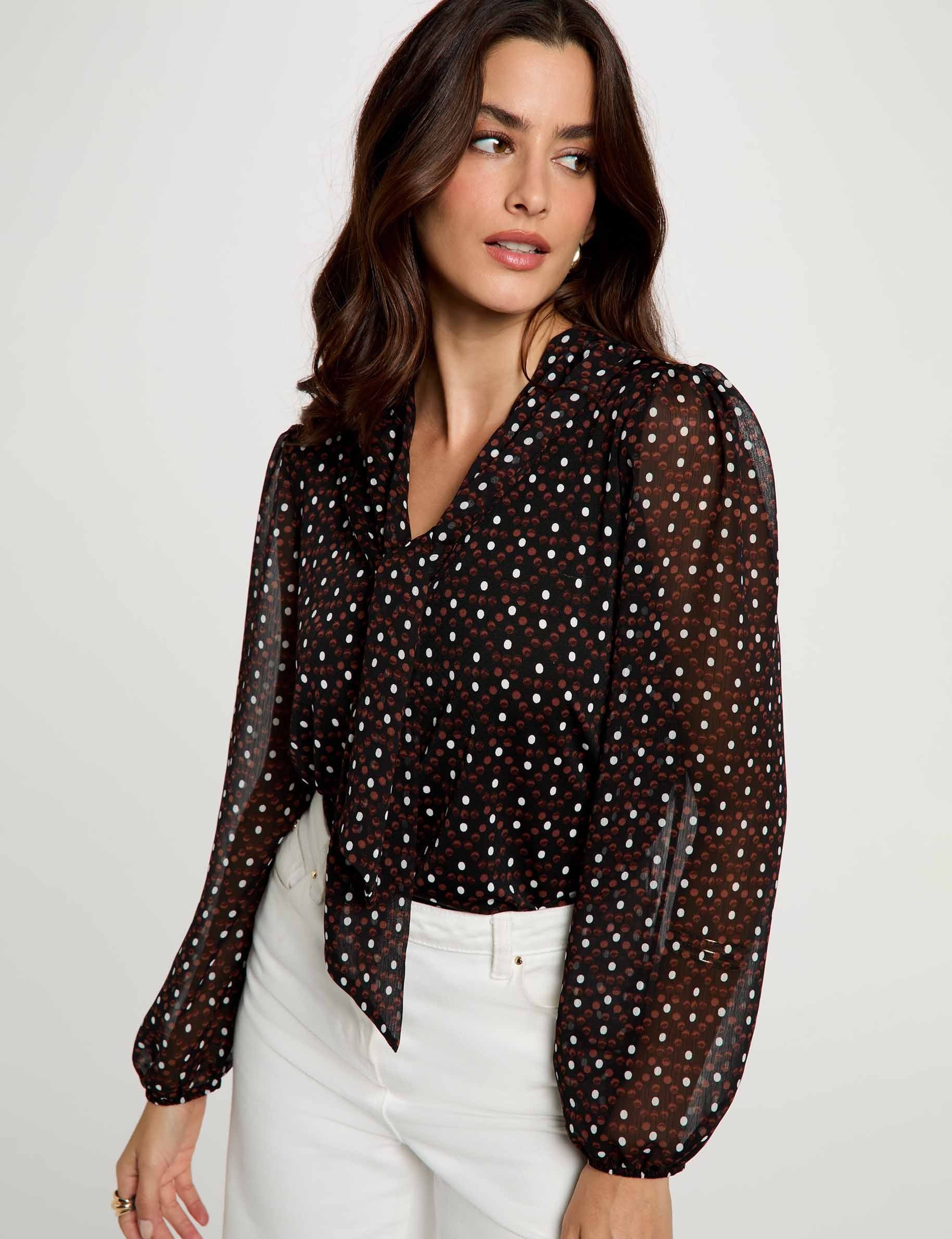 Blouse van voile met lavalli&egrave;rekraag meerkleurig vrouw